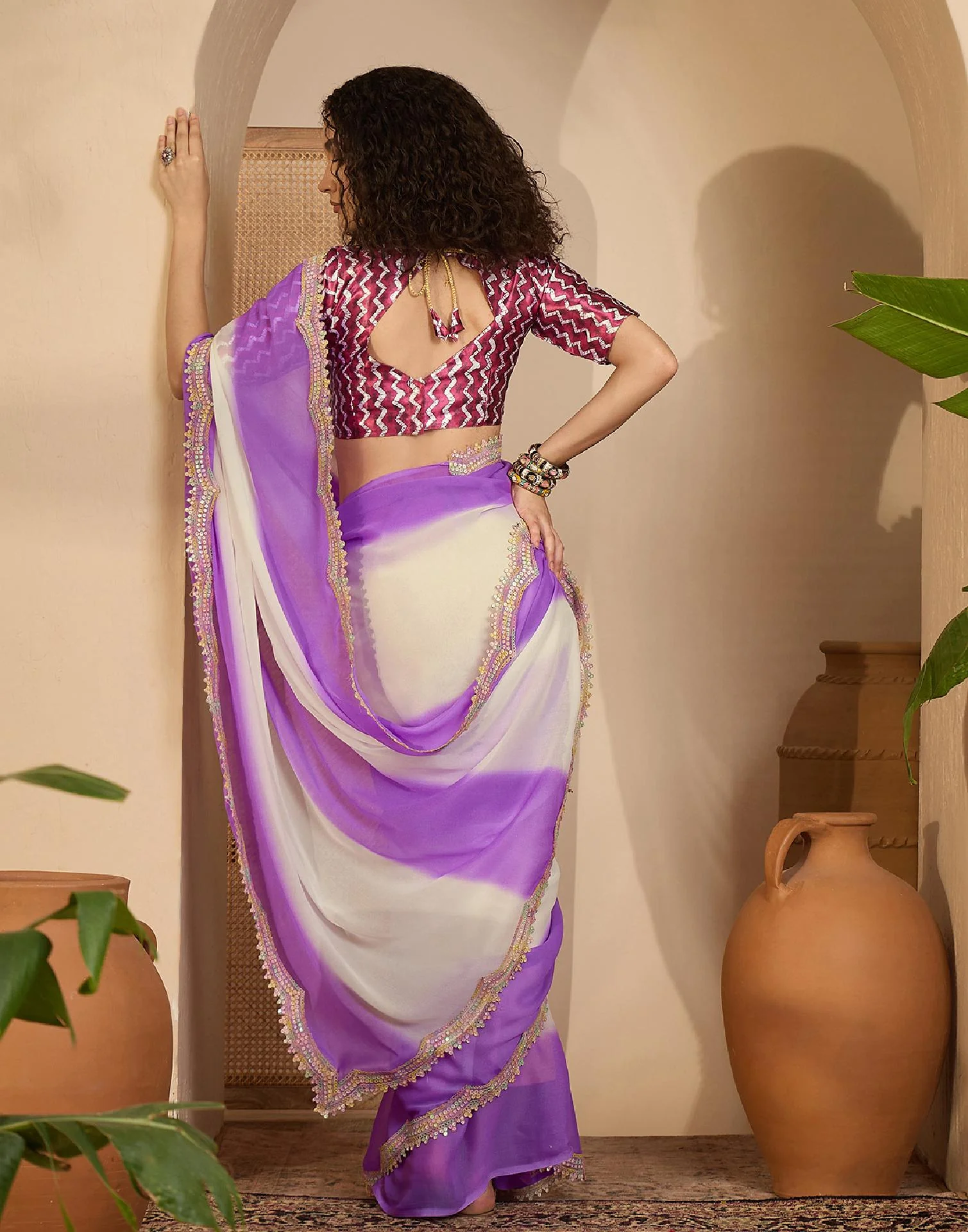 Violet Shimmer Georgette Sequence Lace saree - Image 6