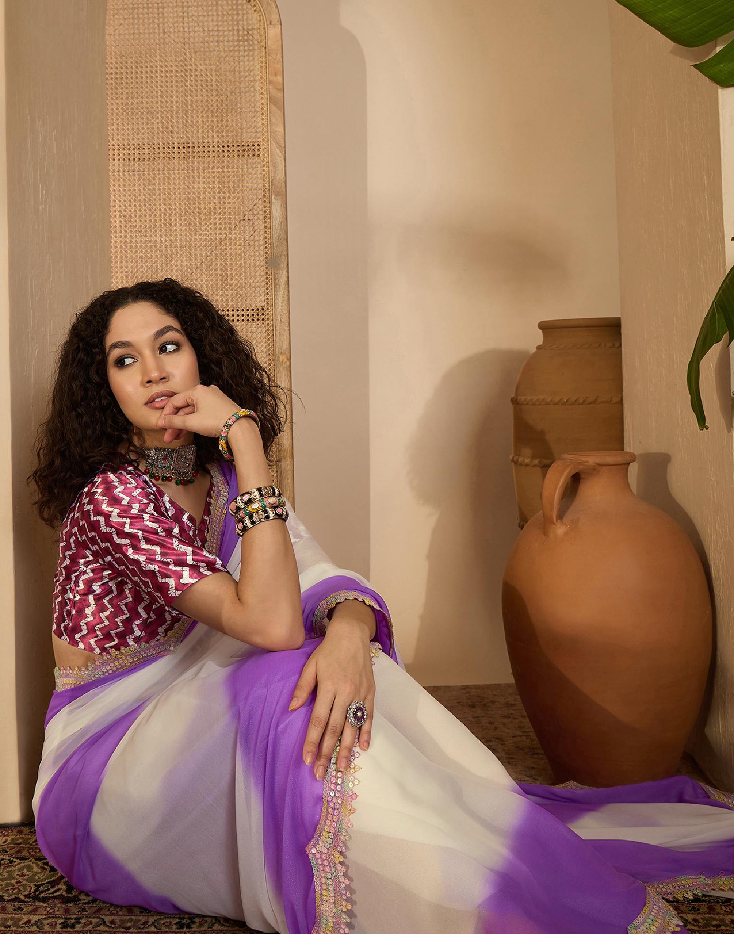 Violet Shimmer Georgette Sequence Lace saree - Image 7