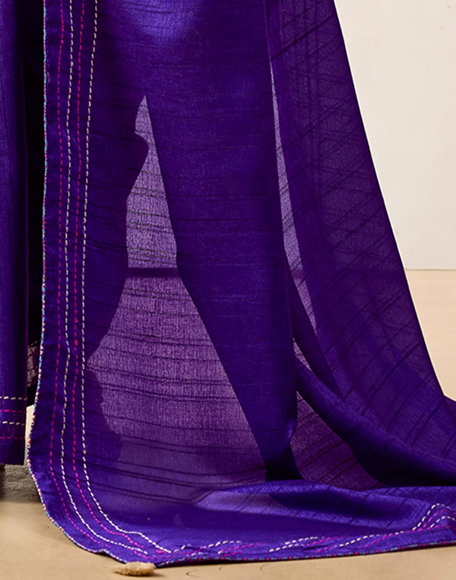 Violet Silk Embroidery Saree - Image 7