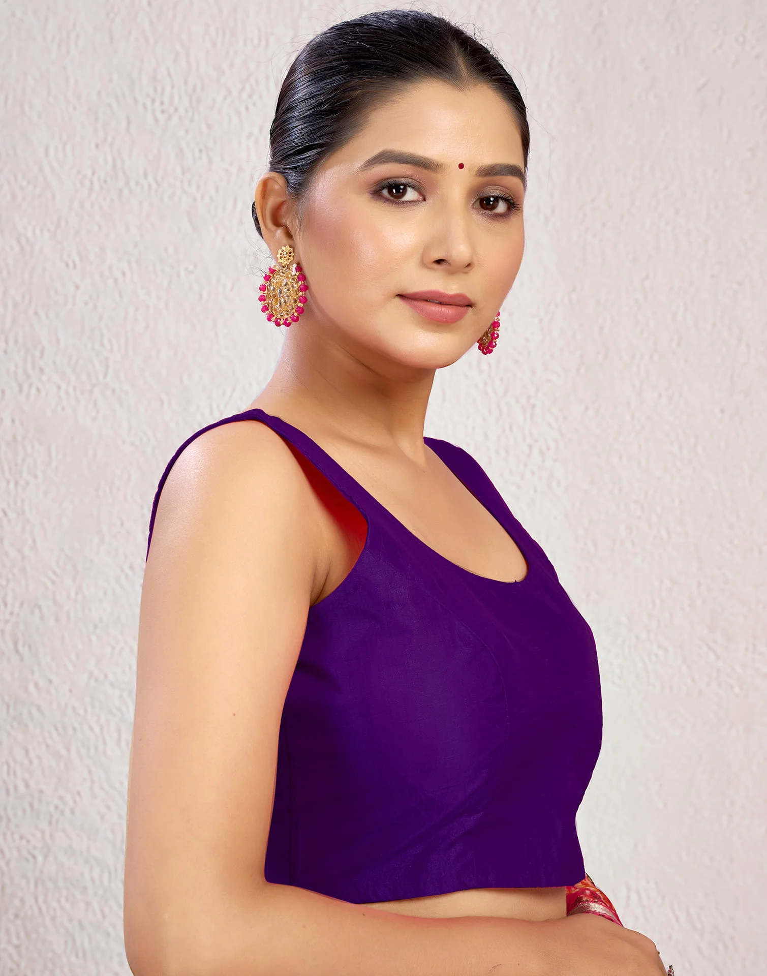 Violet Silk Plain Plain Blouse - Image 5
