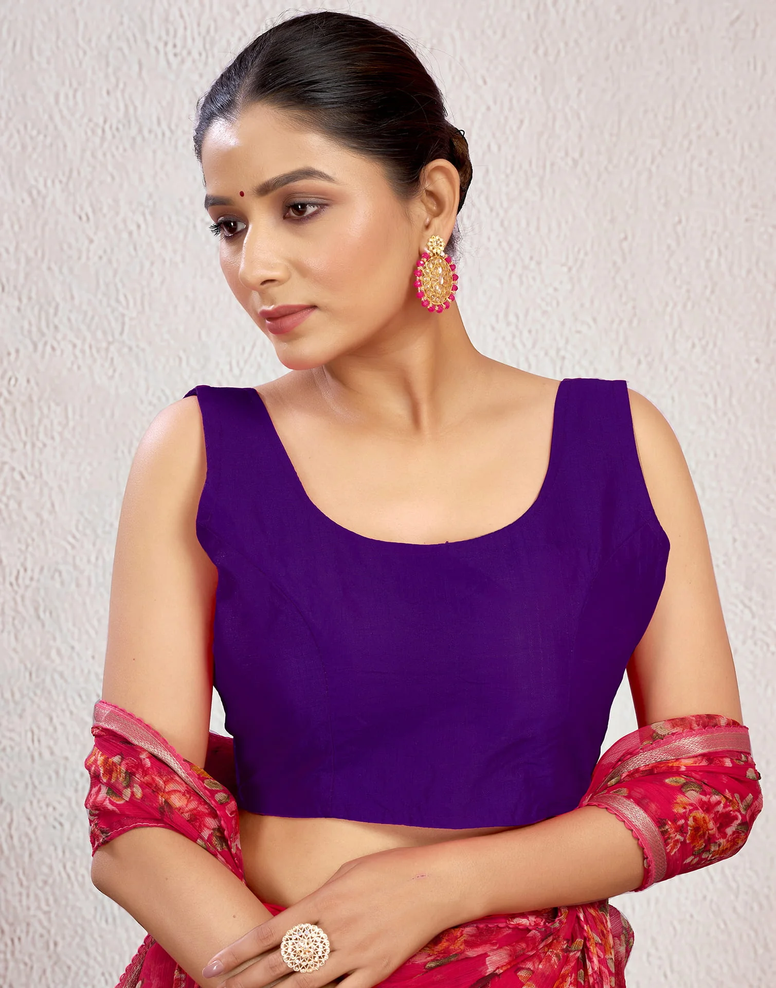 Violet Silk Plain Plain Blouse - Image 6