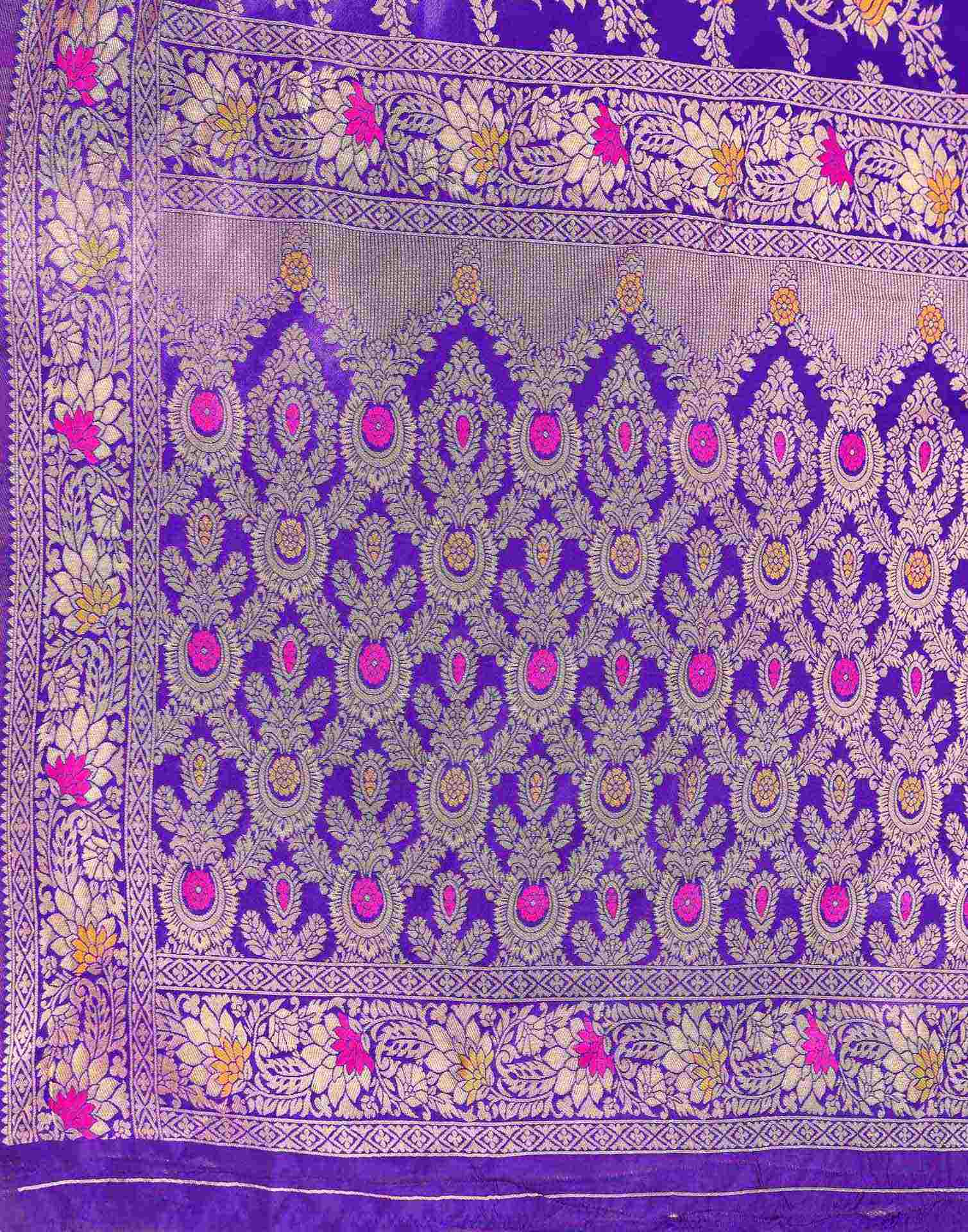 Violet Silk Woven Banarasi Saree - Image 7