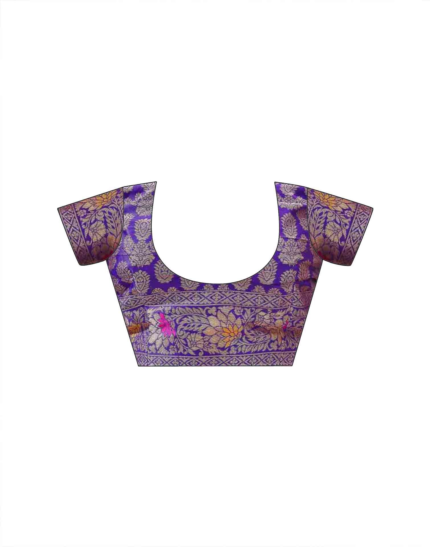 Violet Silk Woven Banarasi Saree - Image 9