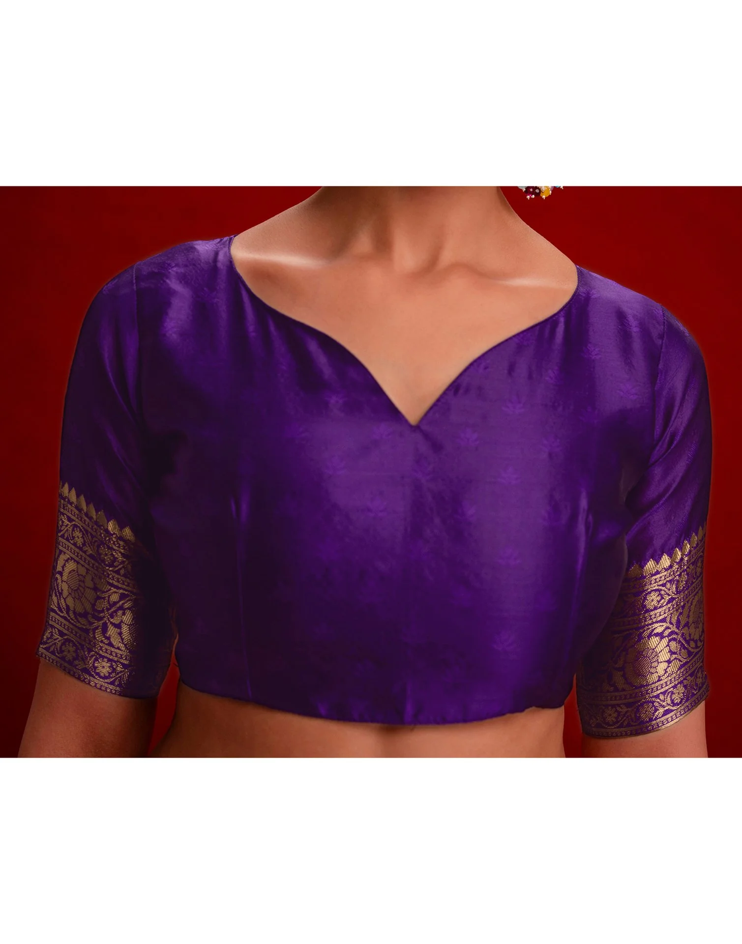 Violet Silk Woven Banarasi Saree - Image 11