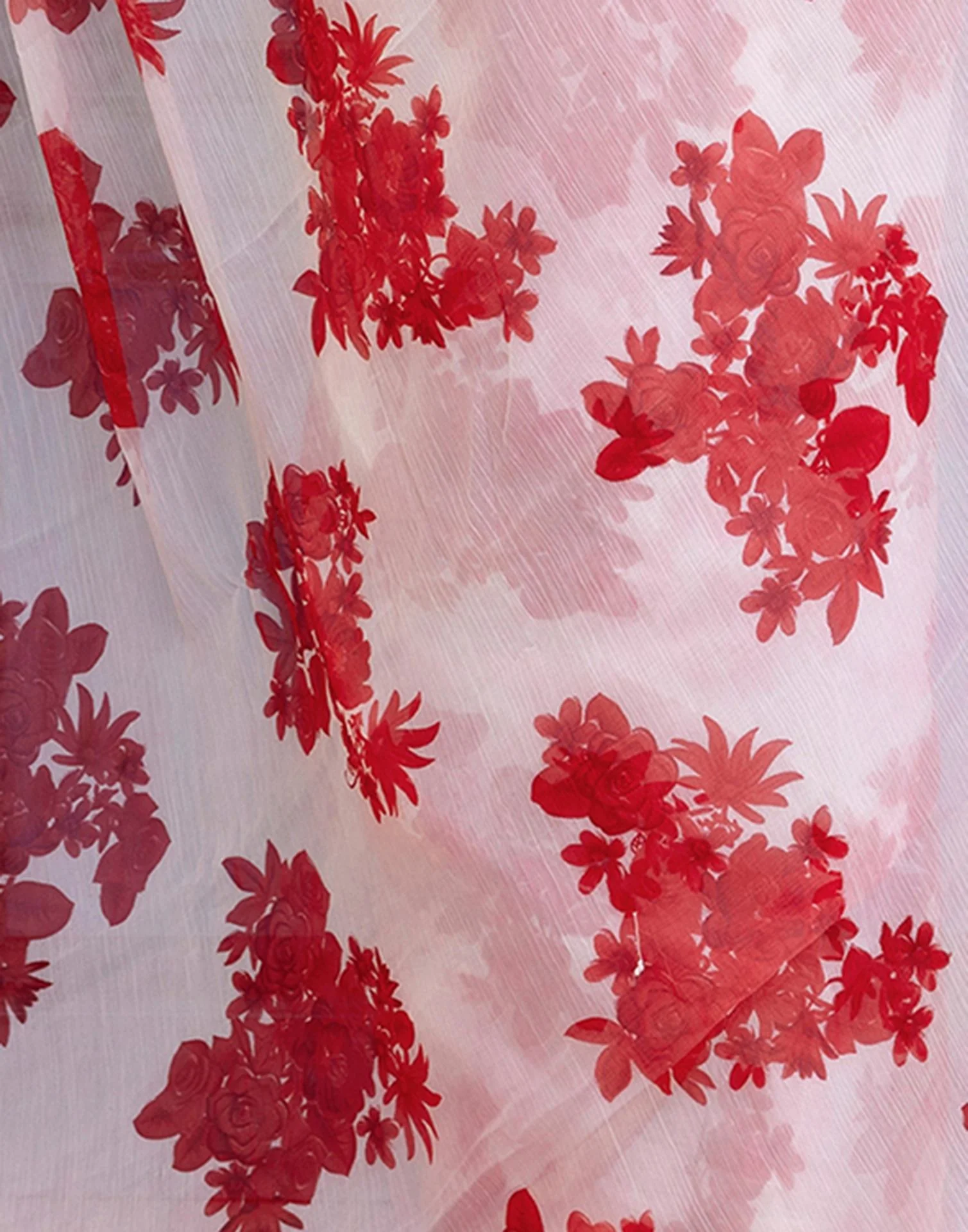 White Chiffon Floral Printed Saree - Image 11
