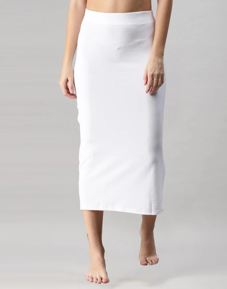 White Coloured Lycra Solid Saree Shapewear
