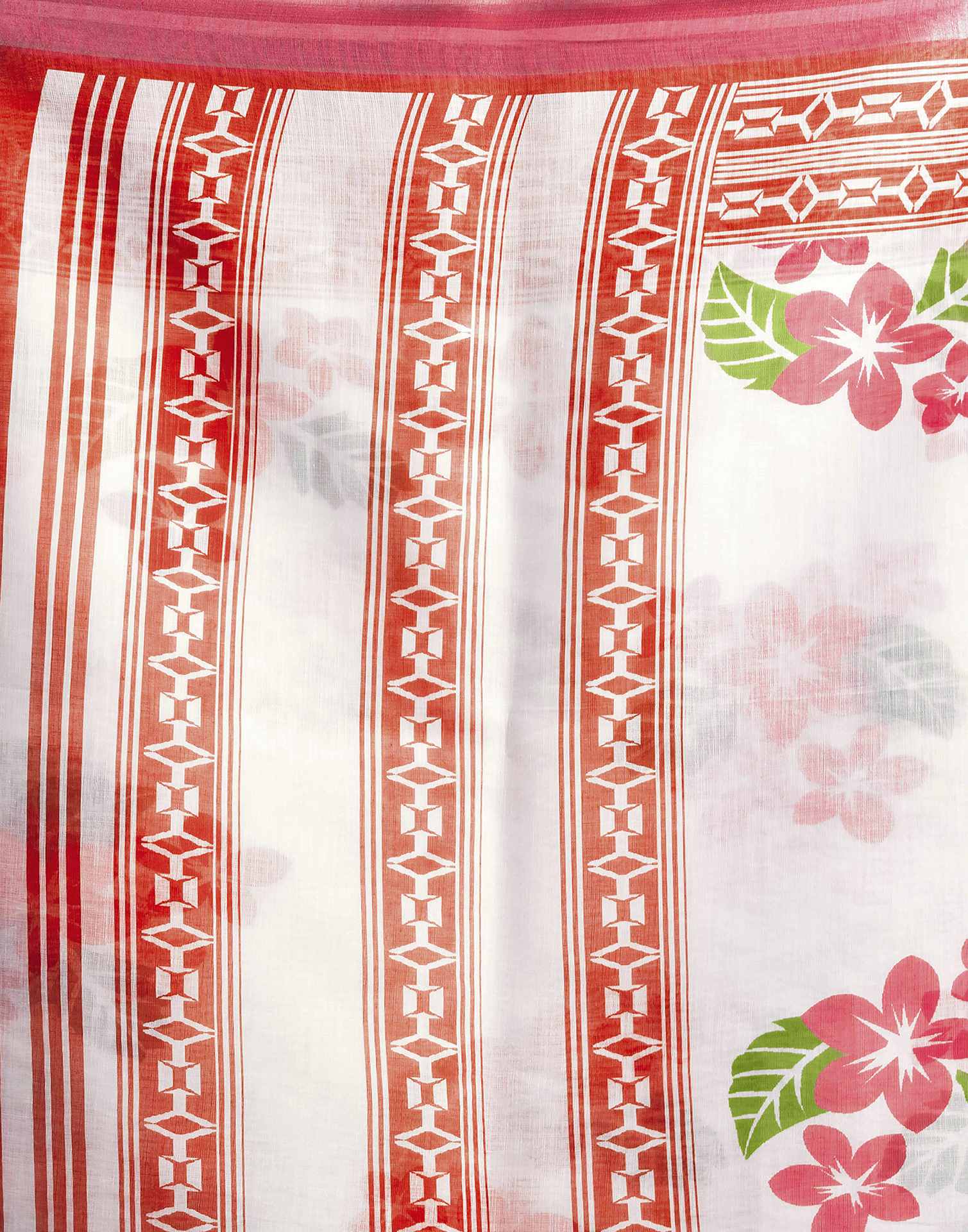 White Cotton Linen Floral Printed Saree - Image 7