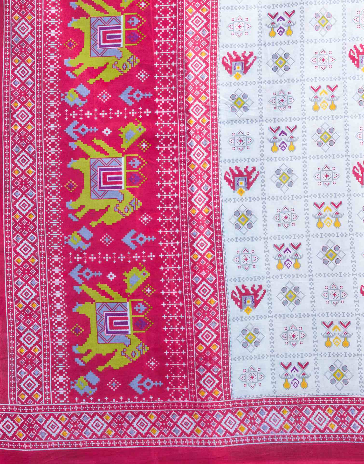 White Cotton Printed Saree - Image 7