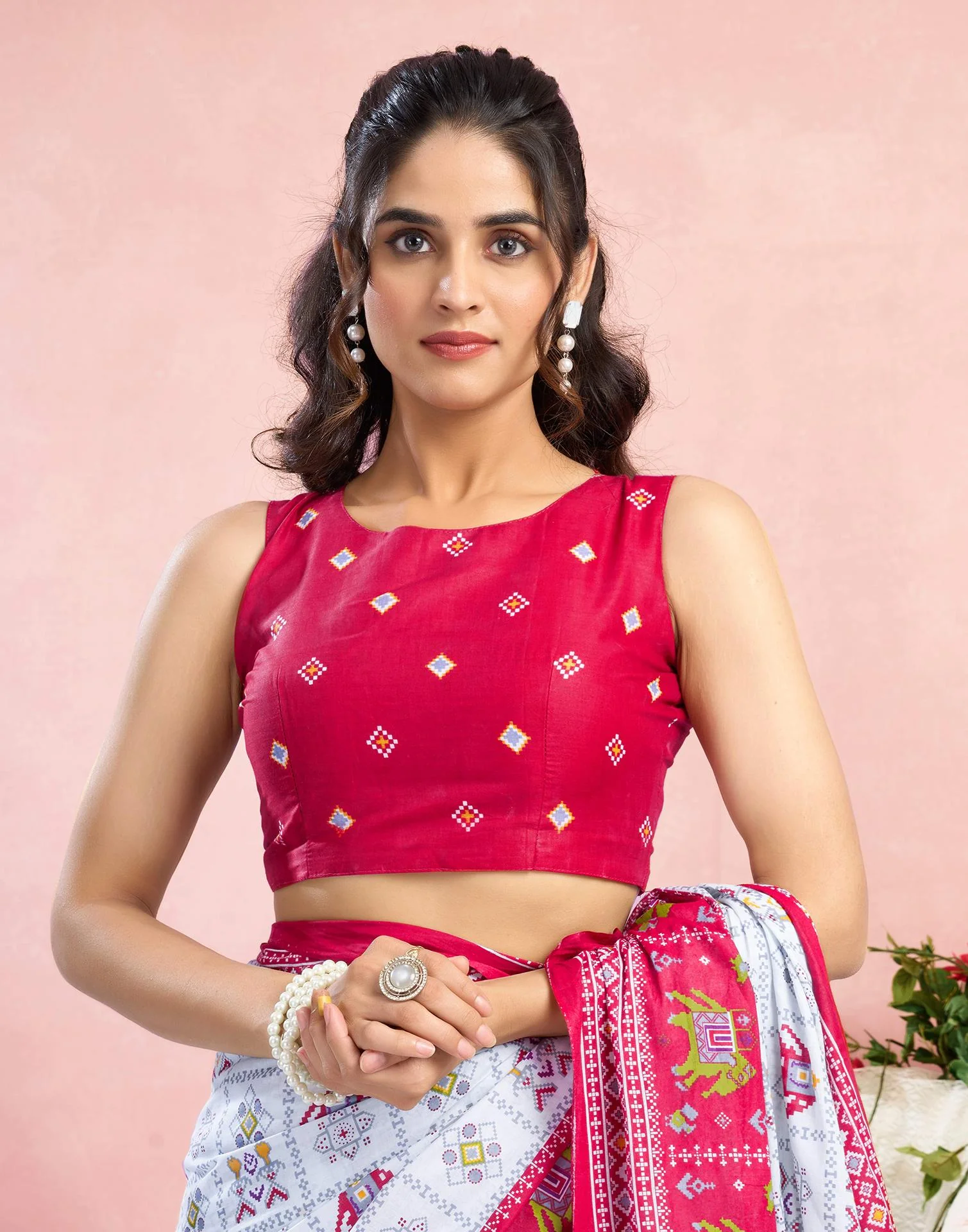 White Cotton Printed Saree - Image 9