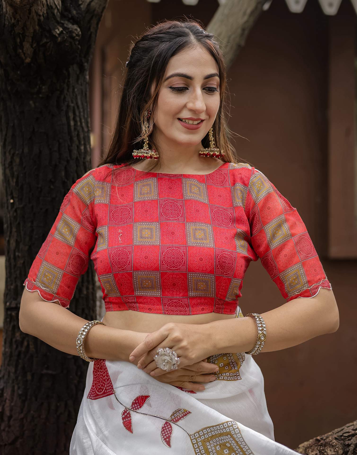 White Cotton Printed Saree - Image 11