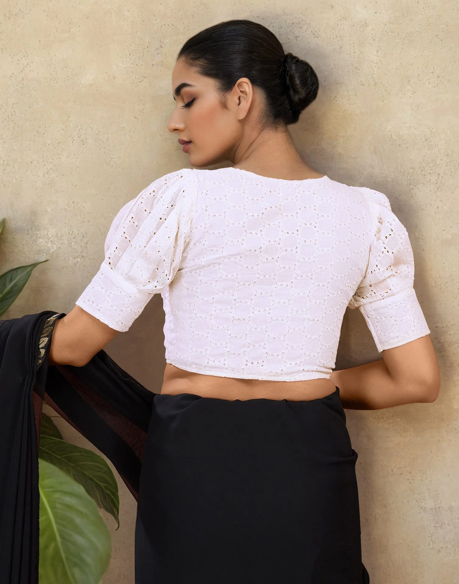 White Cotton Shifali Work Plain Blouse - Image 4