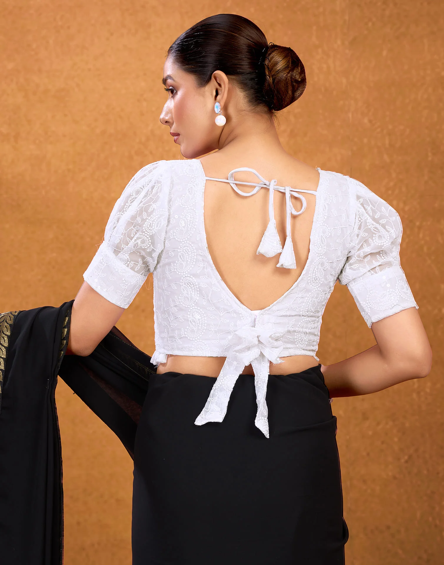 White Georgette Embroidery Chikankari Blouse - Image 2