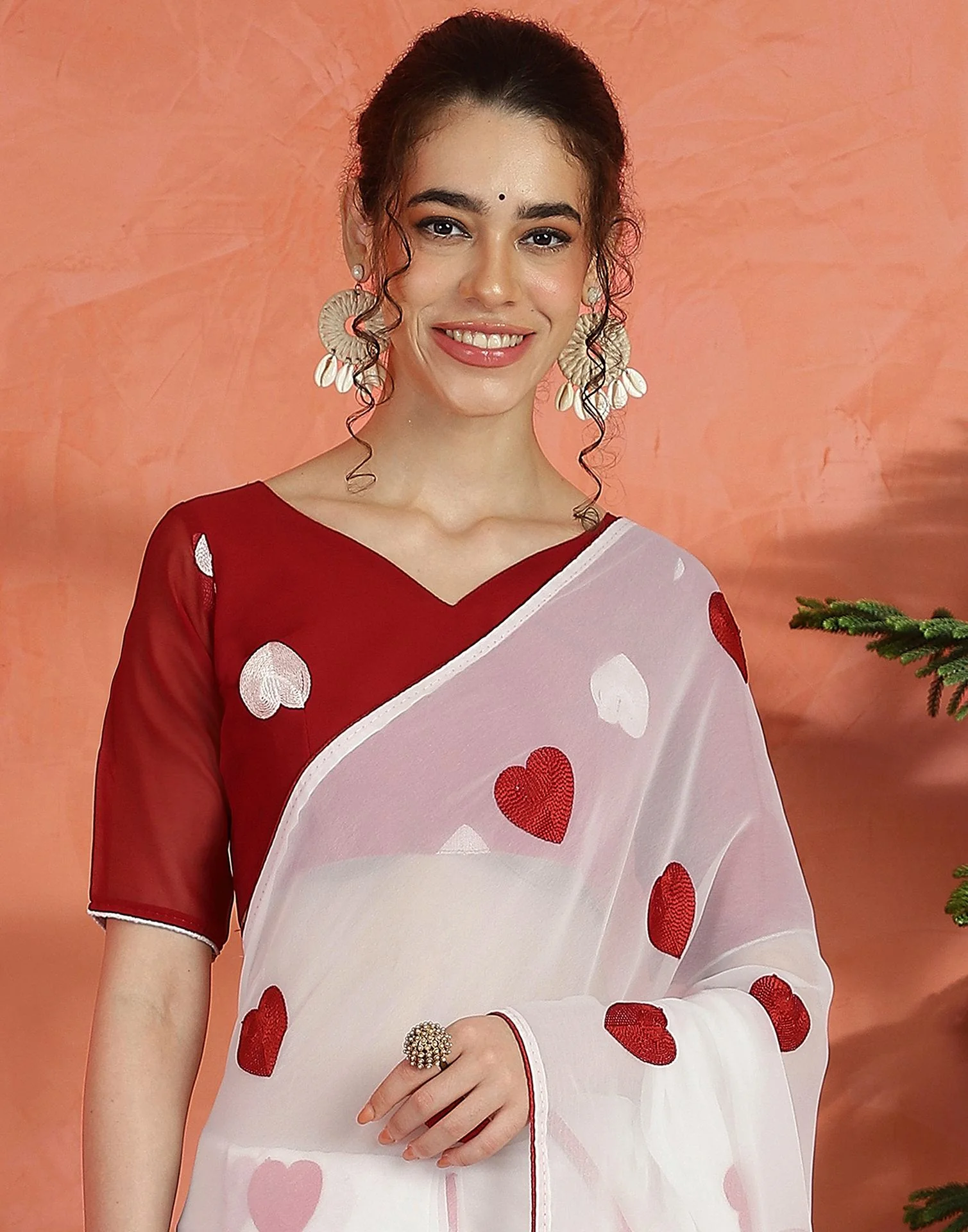 White Georgette Embroidery Saree - Image 4