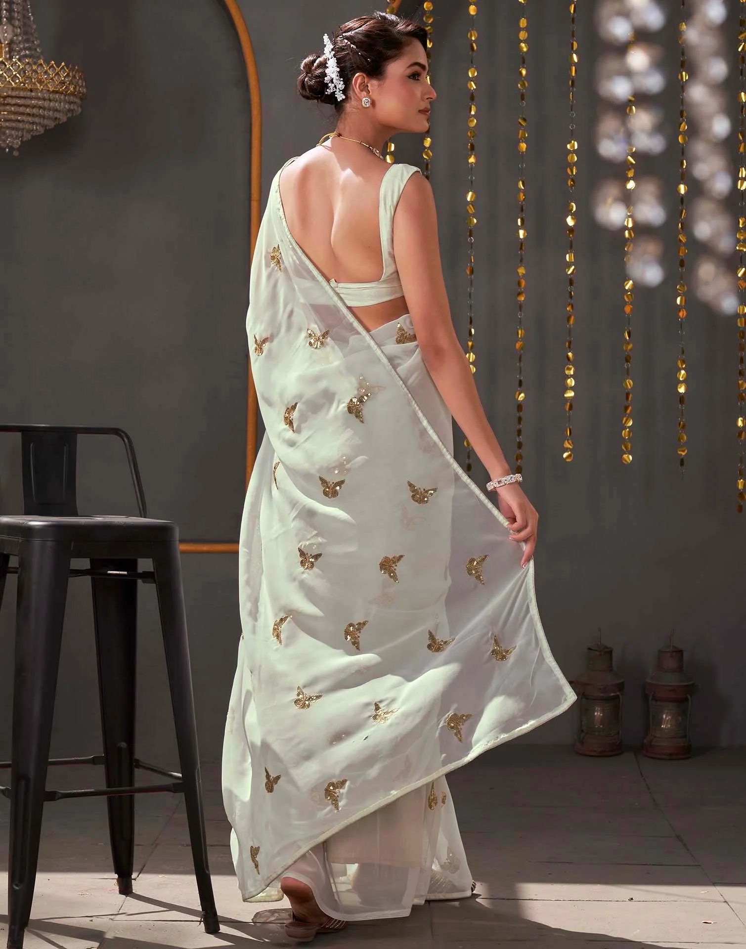 Tina Datta White Sequence Embroidery Saree - Image 7