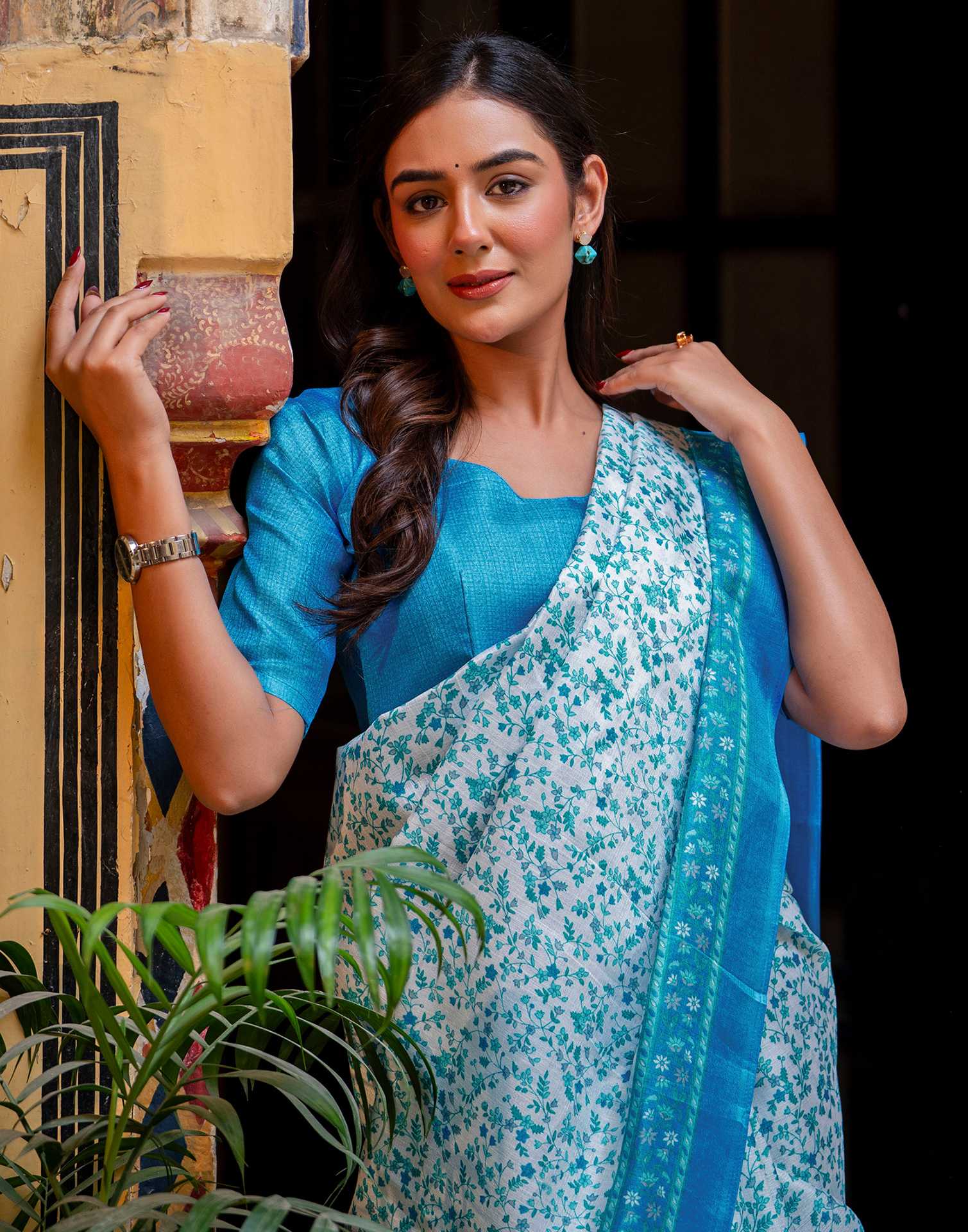 White Khadi Printed Saree - Image 9
