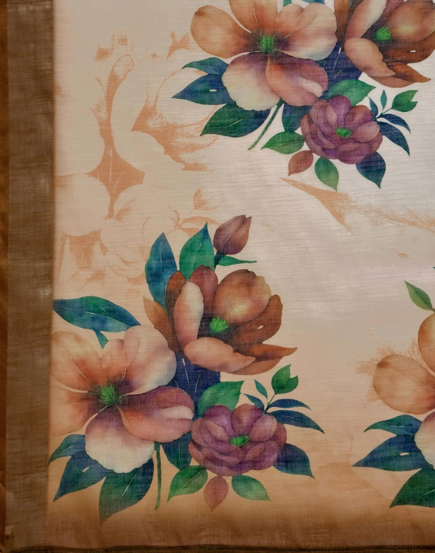 White Linen Floral Printed Saree - Image 8