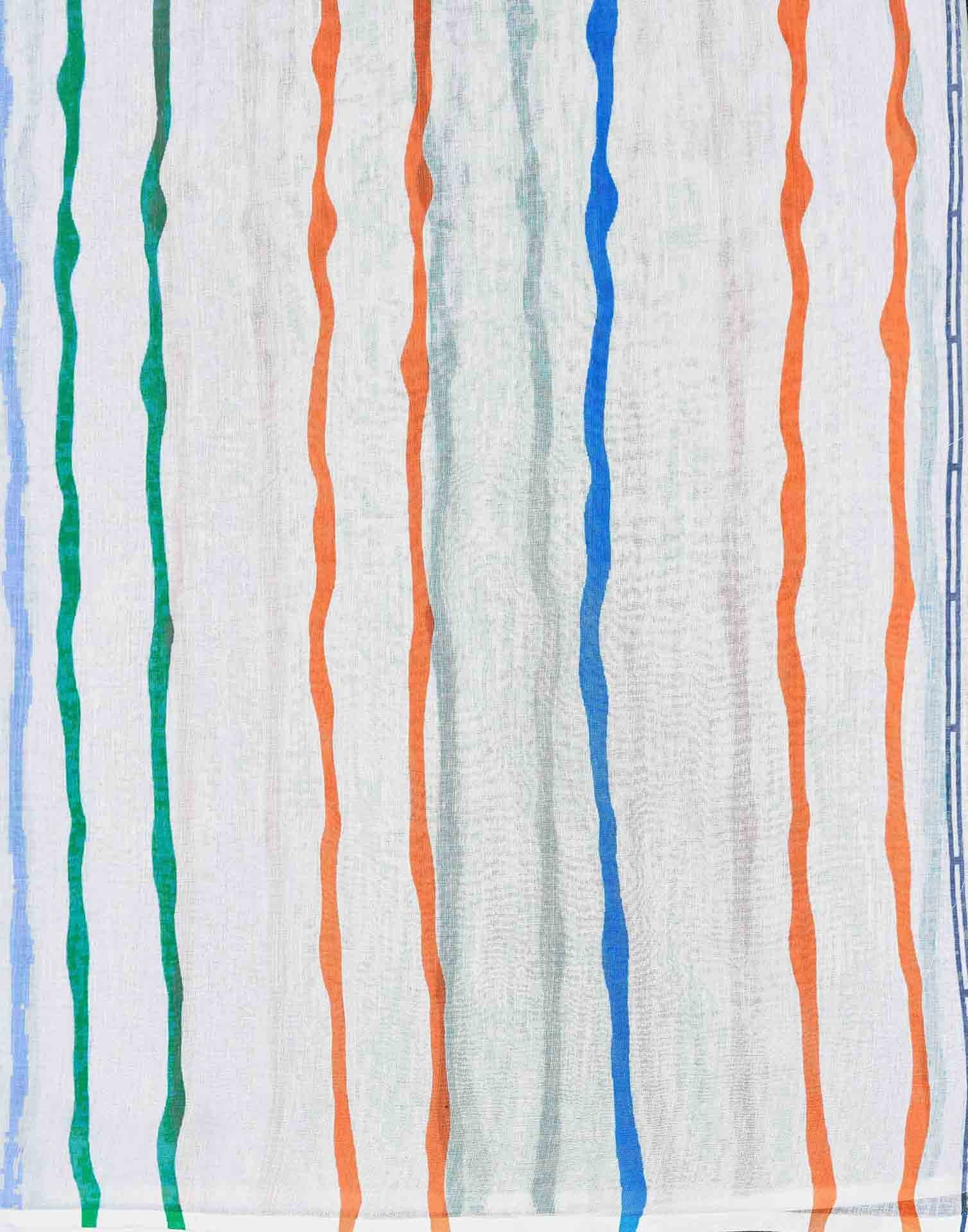 White Linen Printed Saree - Image 8
