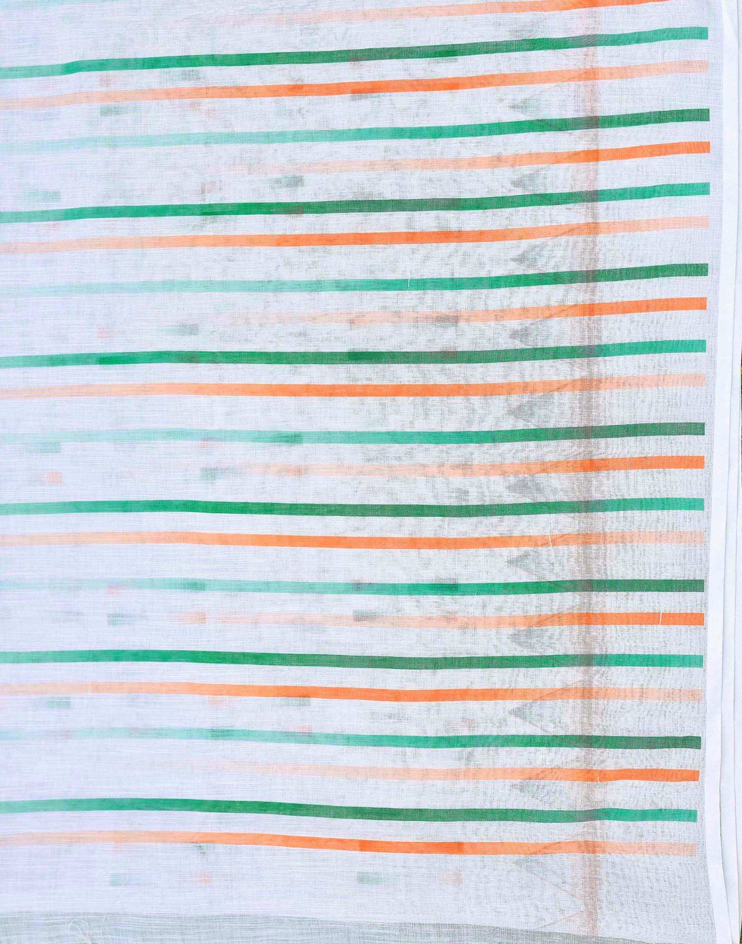 White Linen Printed Saree - Image 8