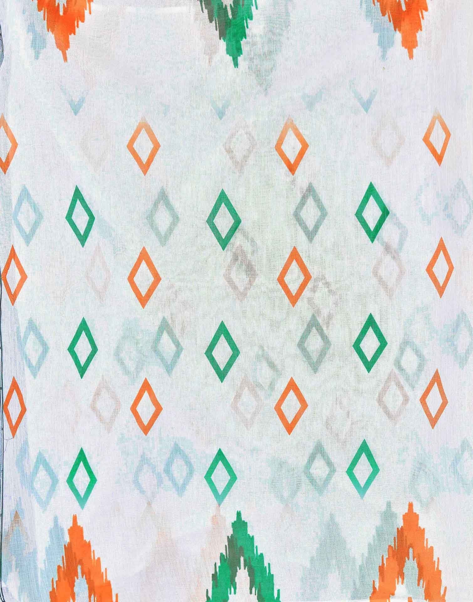 White Linen Printed Saree - Image 8