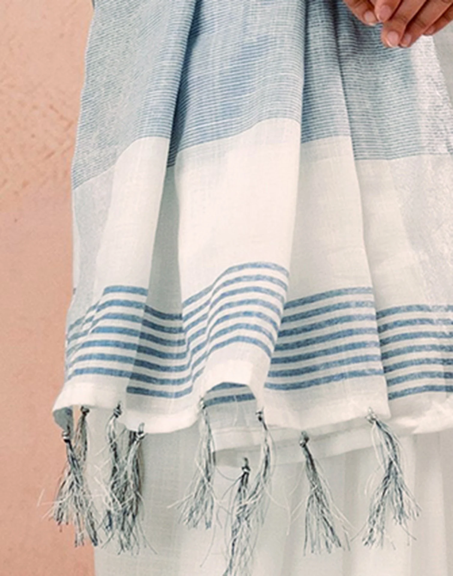 White Linen Woven Border Saree - Image 11