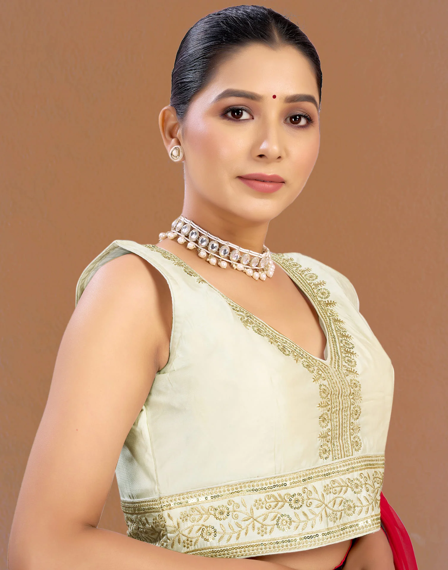 Cream Silk Sequence Blouse - Image 5