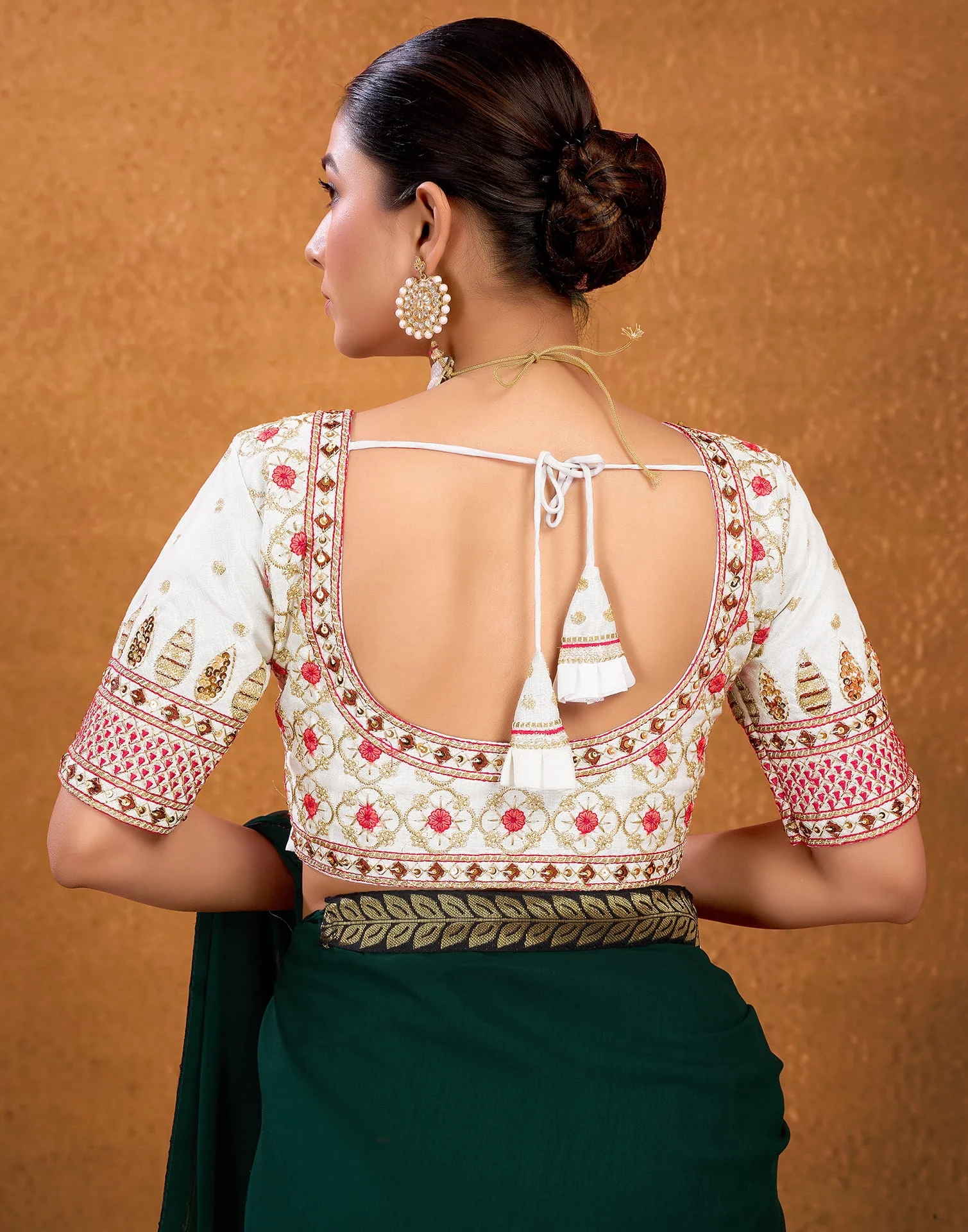 White Silk Sequence Embroidery Blouse - Image 7