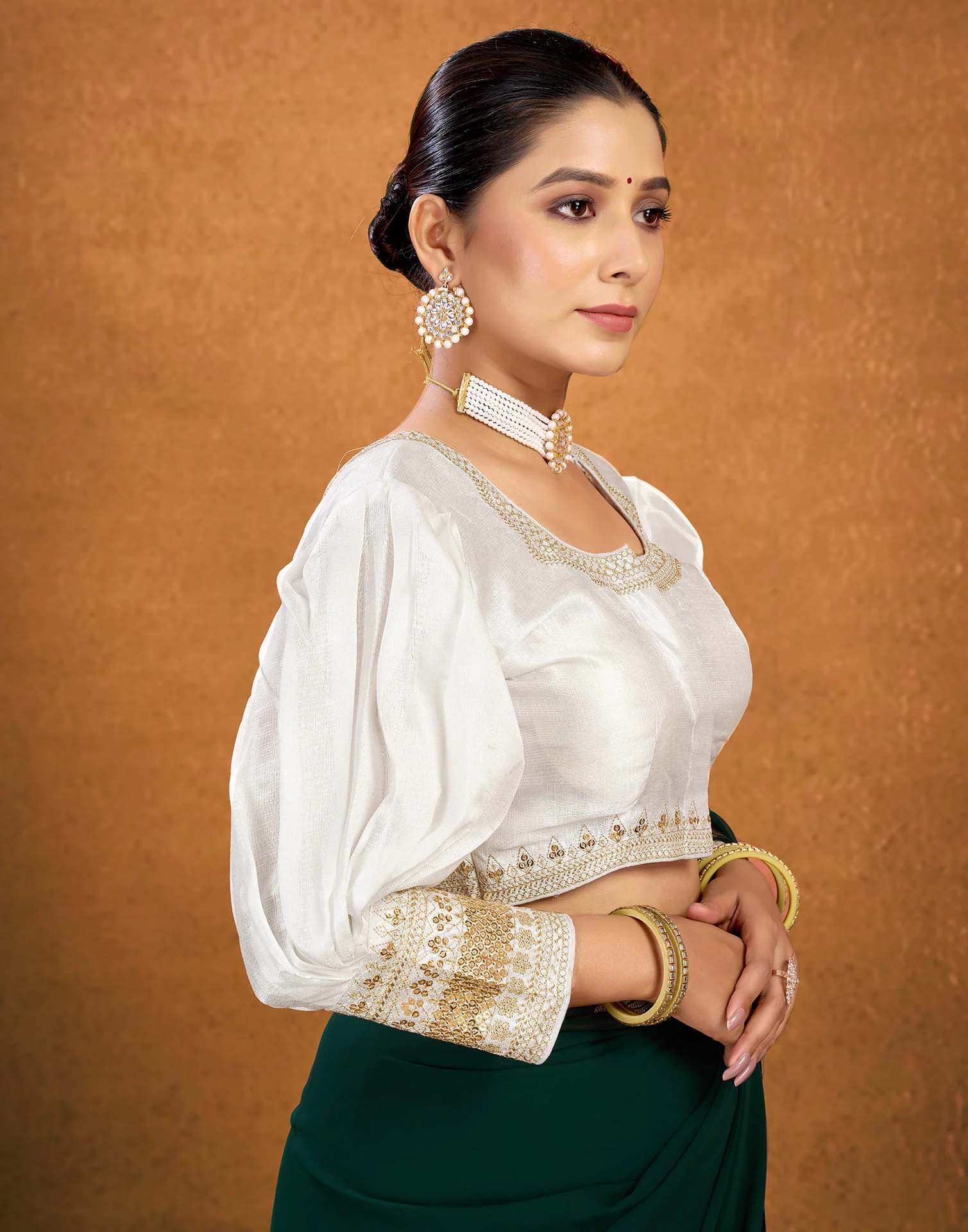 White Silk Sequence Sequence Blouse - Image 4