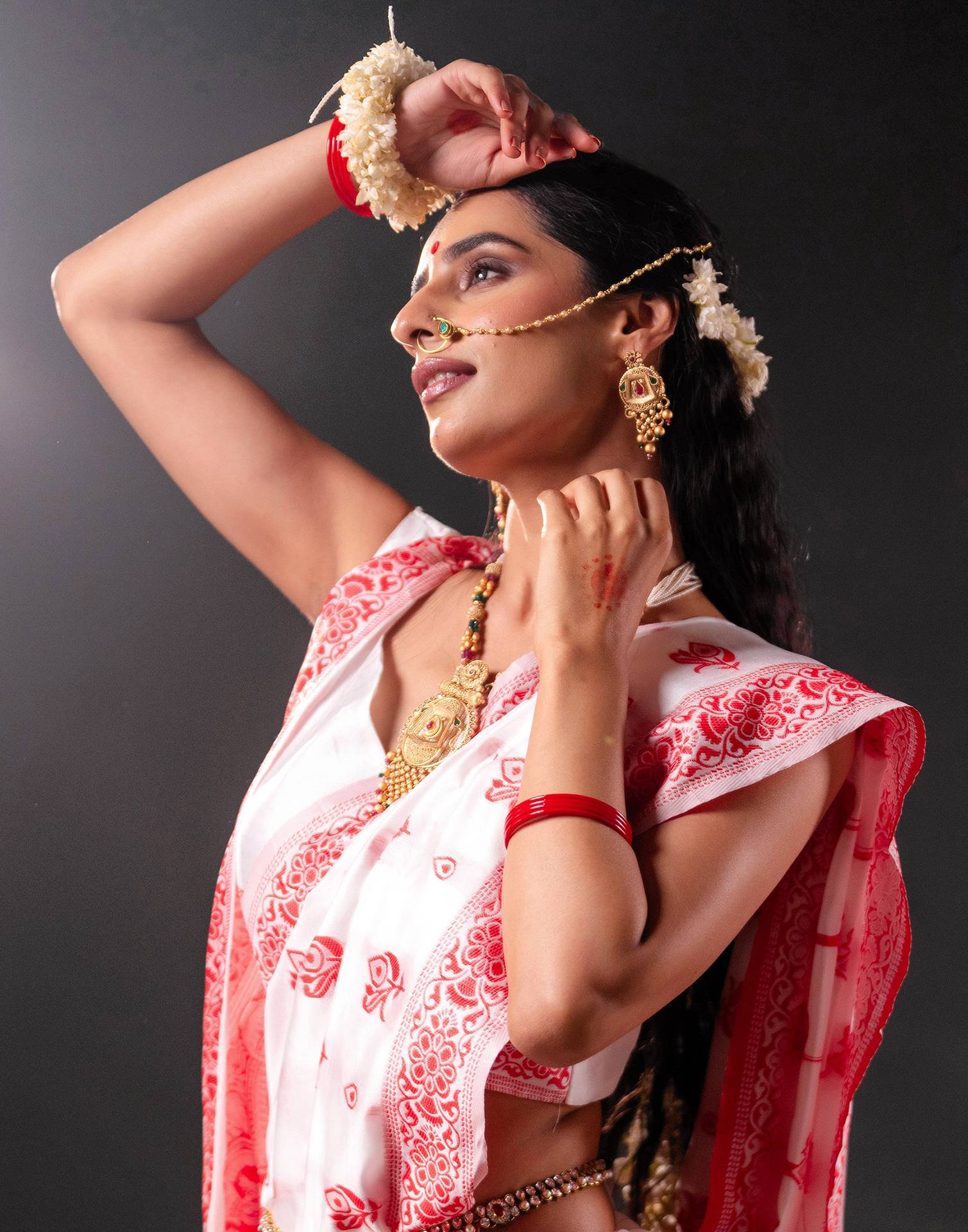 White Silk Woven Durga Puja Saree - Image 2
