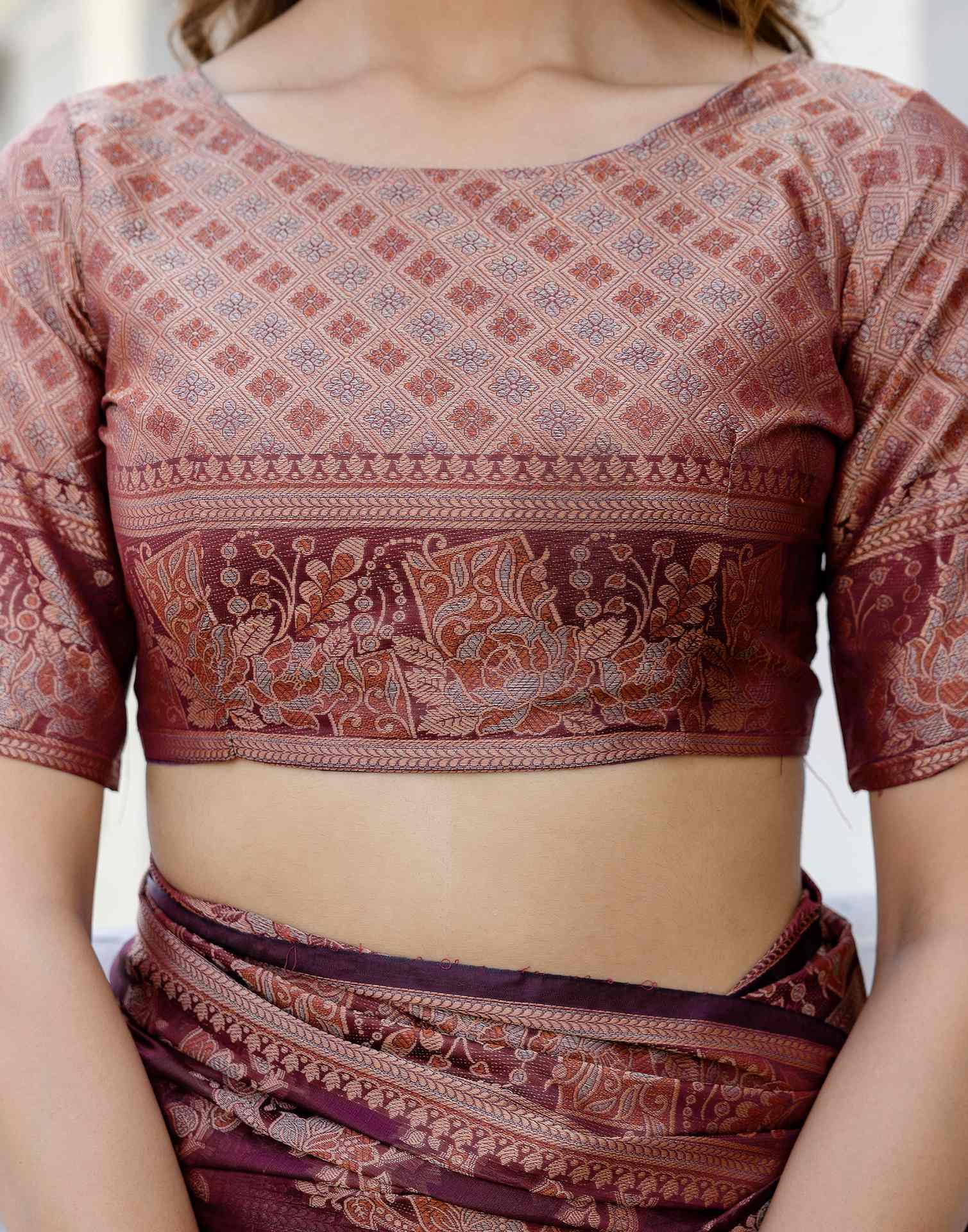 Wine Chanderi Woven Banarasi Saree - Image 12