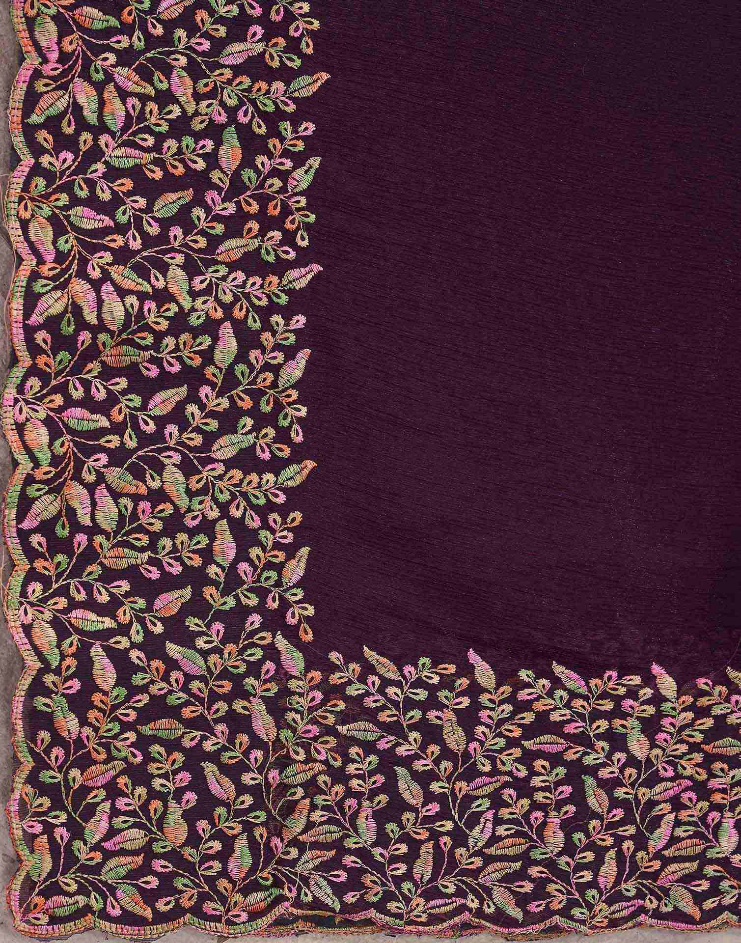 Wine Chiffon Embroidery Saree - Image 8