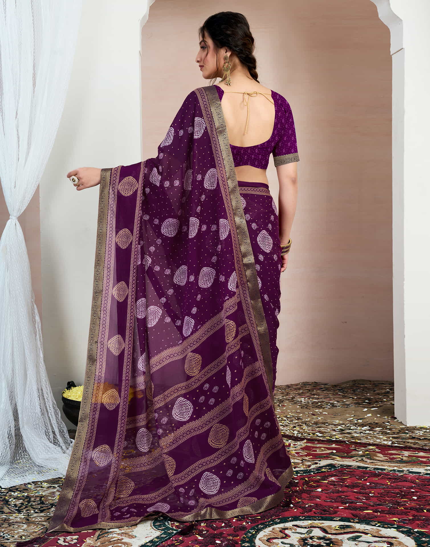 Wine Chiffon Printed Saree - Image 6
