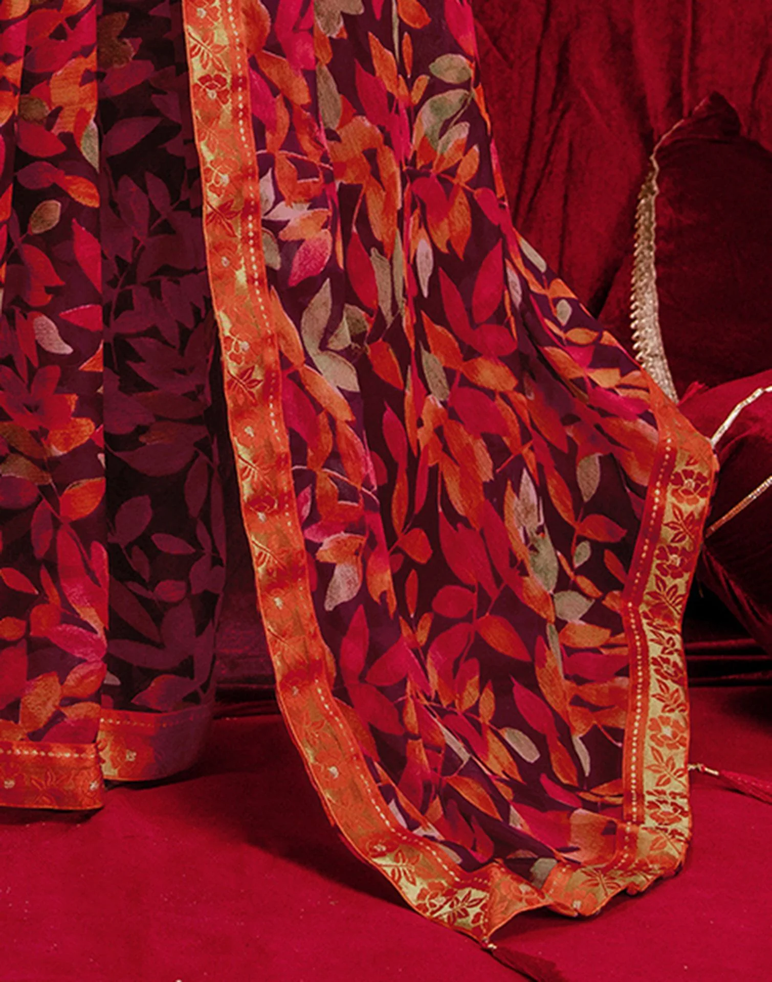 Wine Chiffon Printed Saree - Image 10