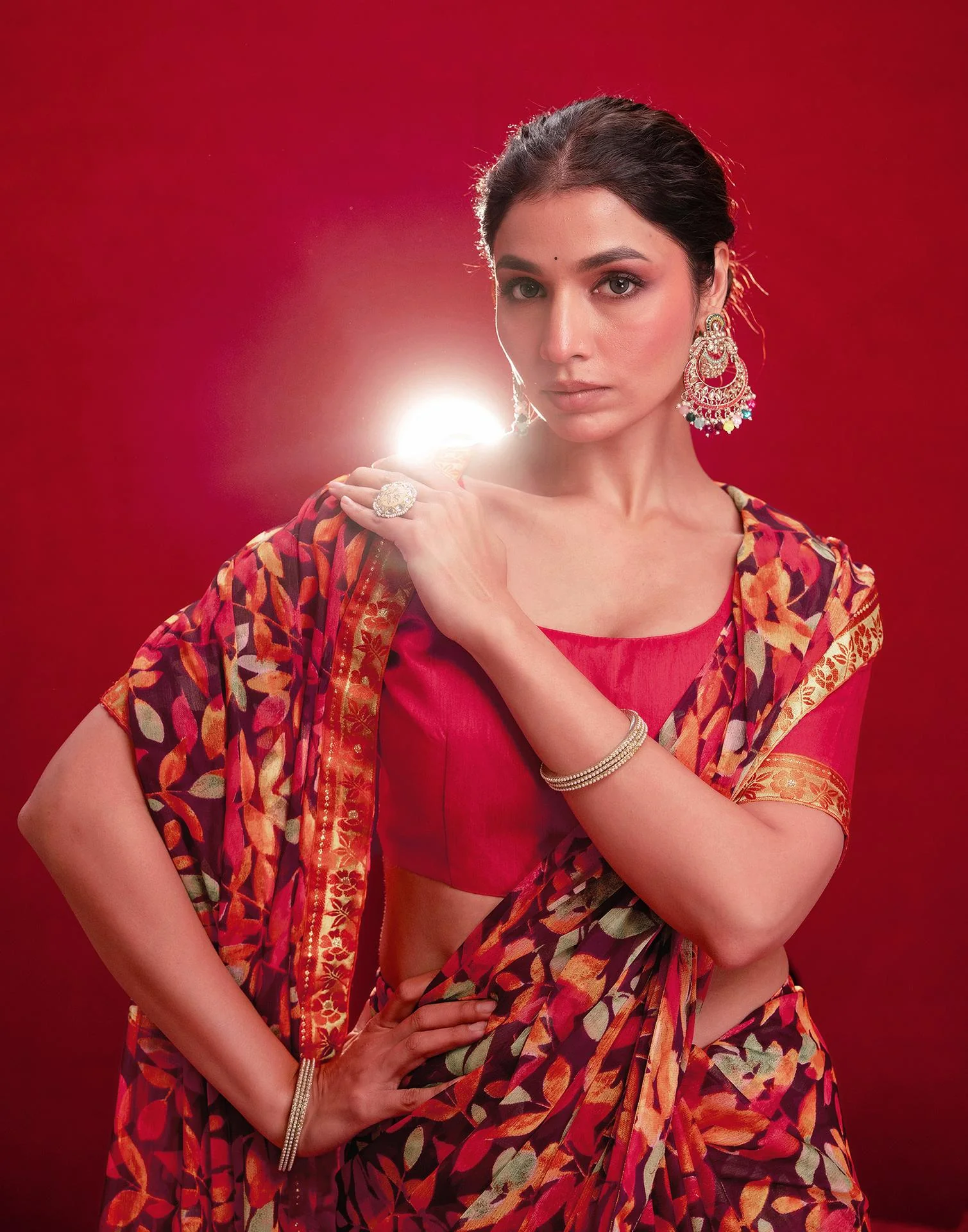 Wine Chiffon Printed Saree - Image 2