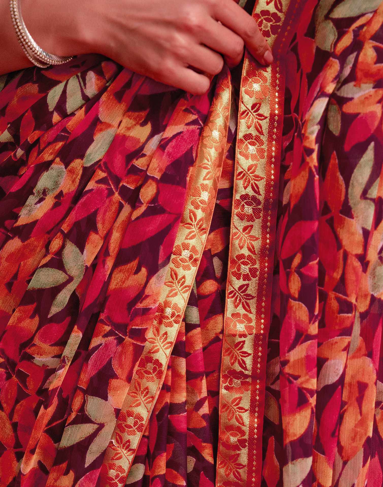 Wine Chiffon Printed Saree - Image 8