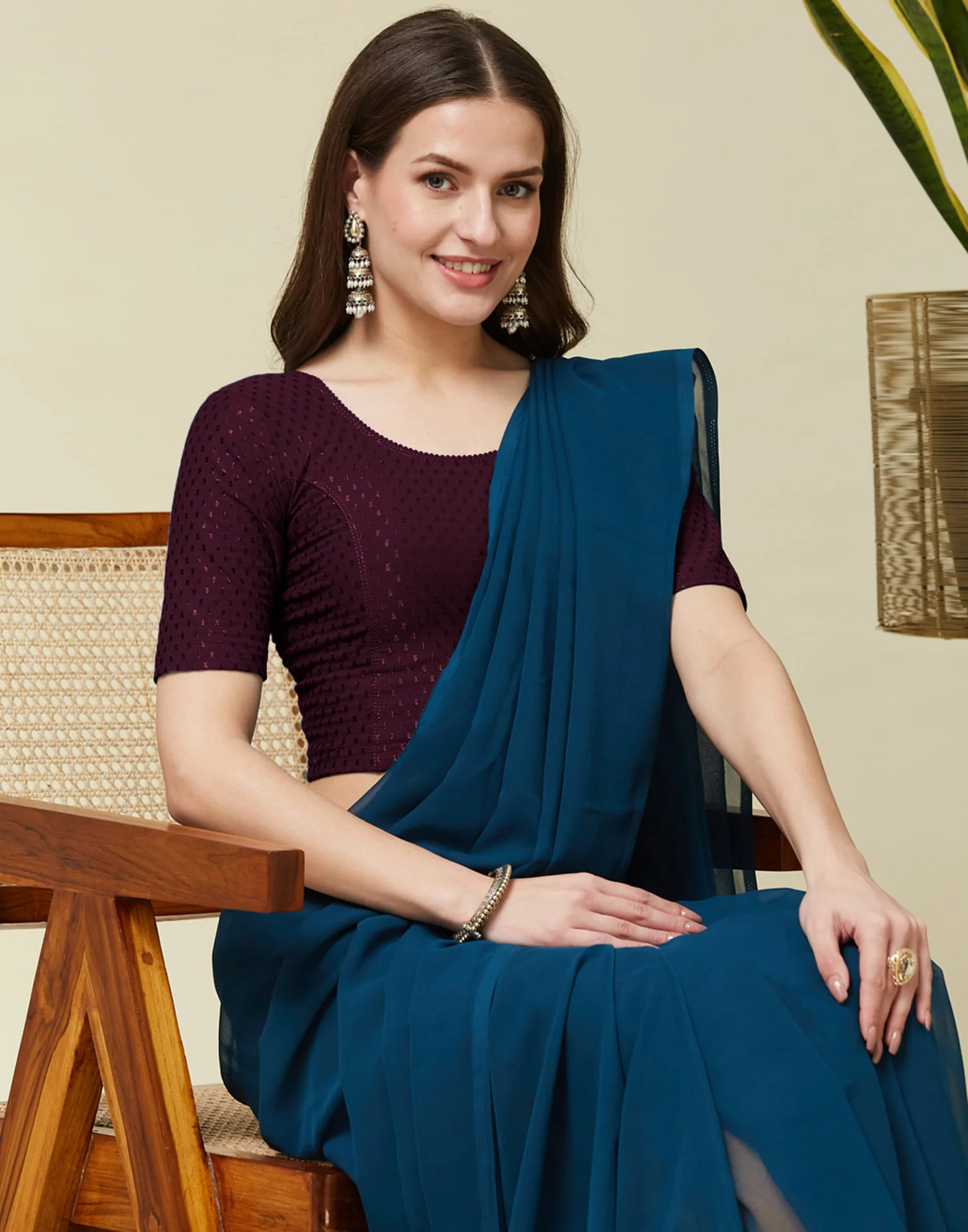 Wine Cotton Dyed Self Woven Blouse - Image 2