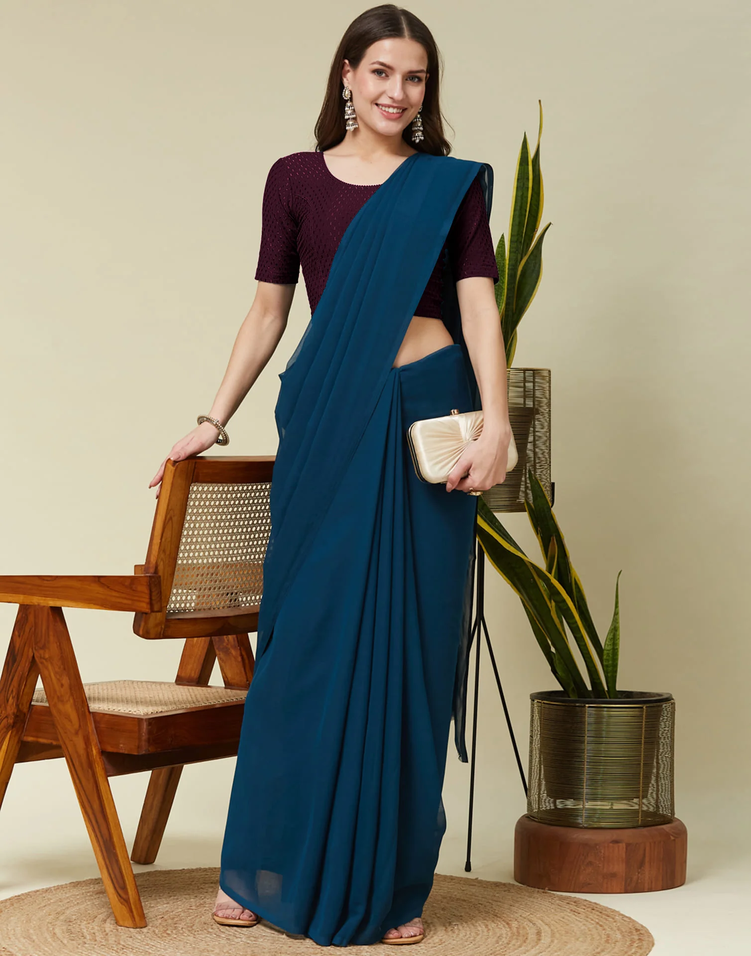 Wine Cotton Dyed Self Woven Blouse - Image 7