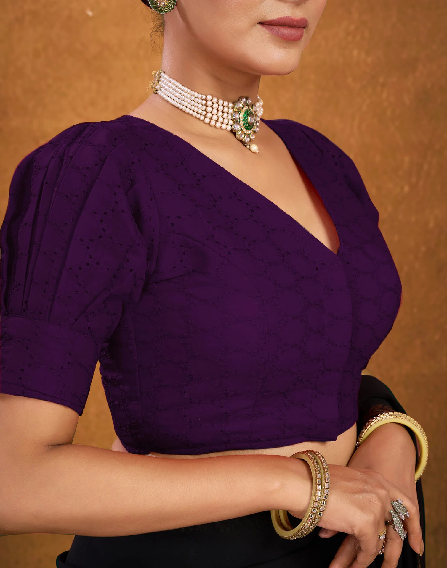 Wine Cotton Plain Plain Blouse - Image 7