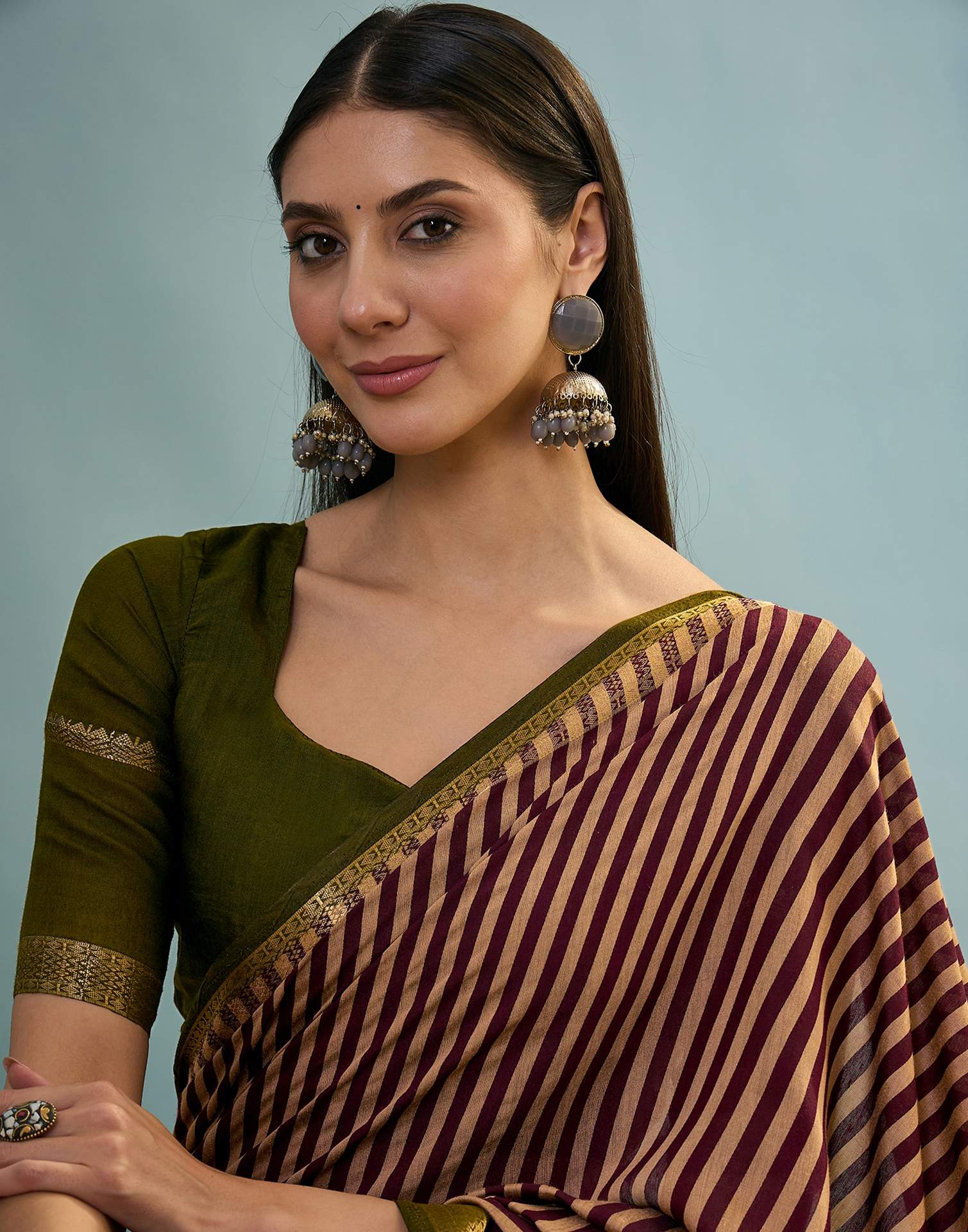 Wine Cotton Printed Saree - Image 2