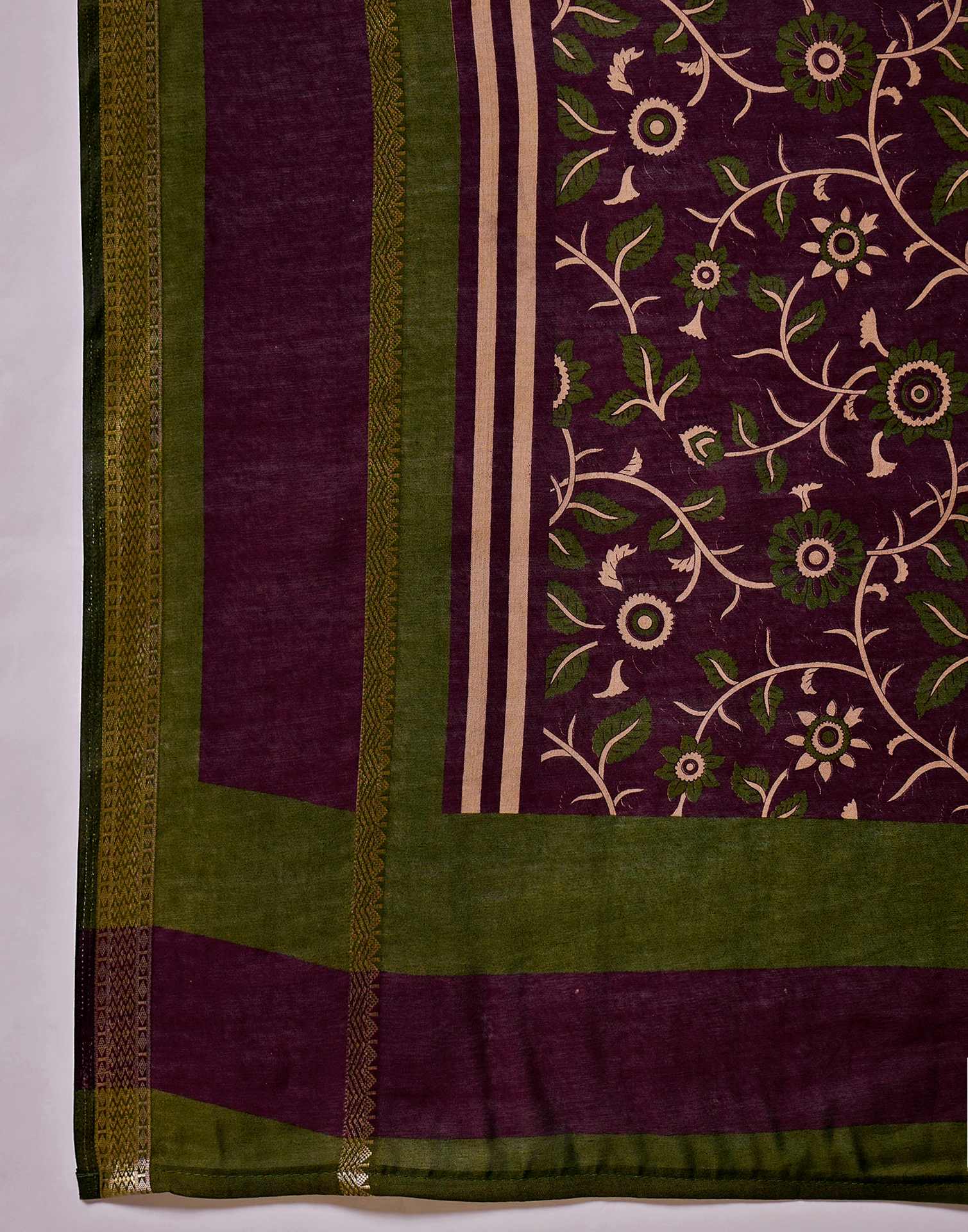 Wine Cotton Printed Saree - Image 8