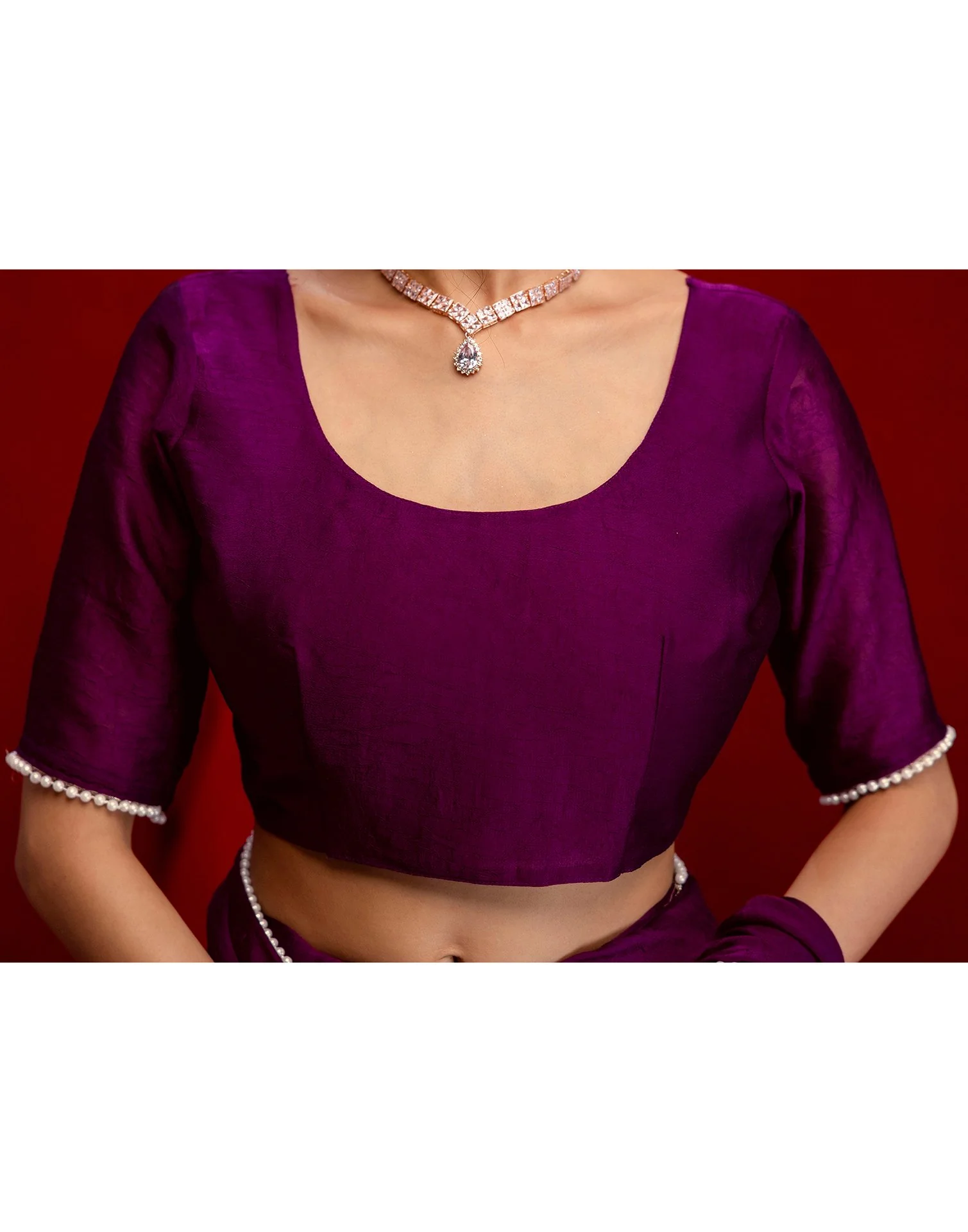Wine Crush Silk Pearl Lace Saree - Image 11