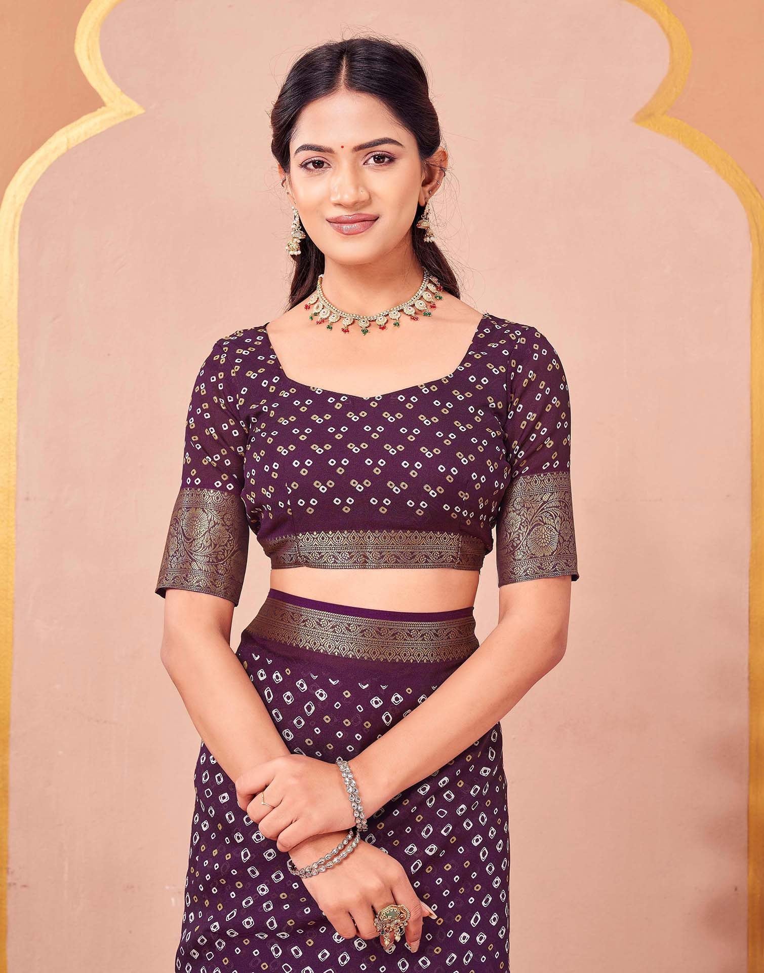Wine Georgette Bandhani Printed Saree - Image 8
