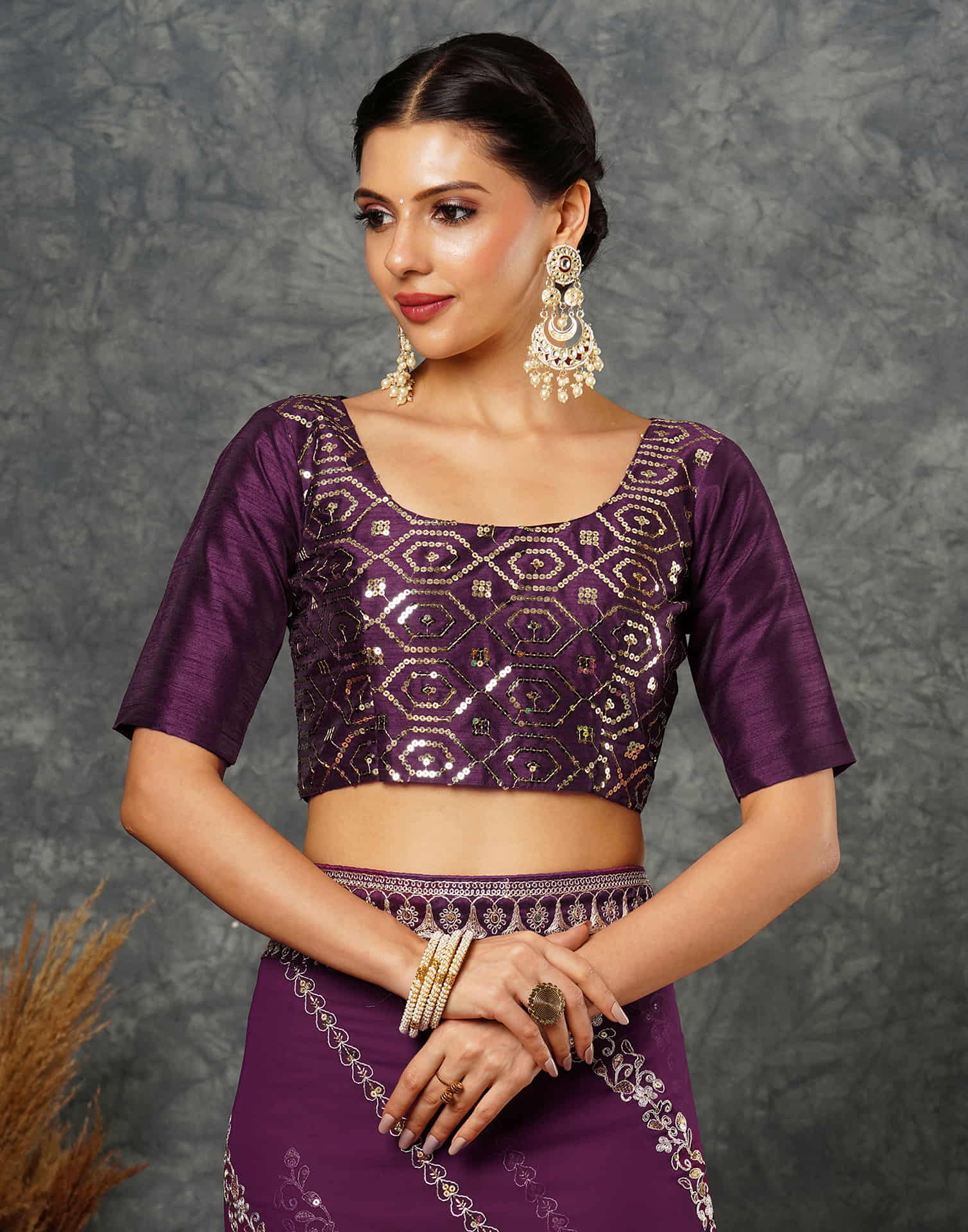 Wine Georgette Embroidery Embroidery Saree - Image 7