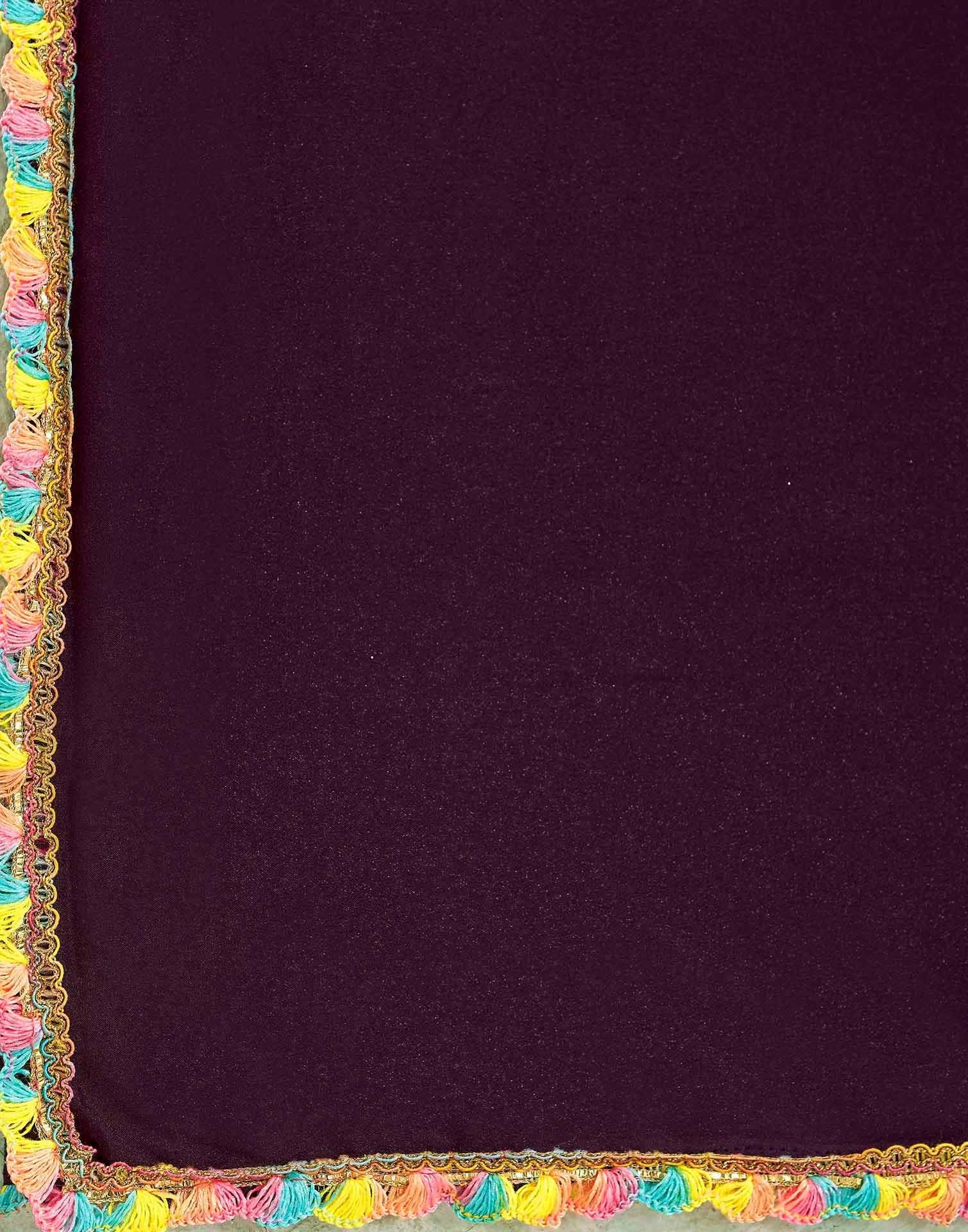 Wine Georgette Embroidery Lace Saree - Image 8