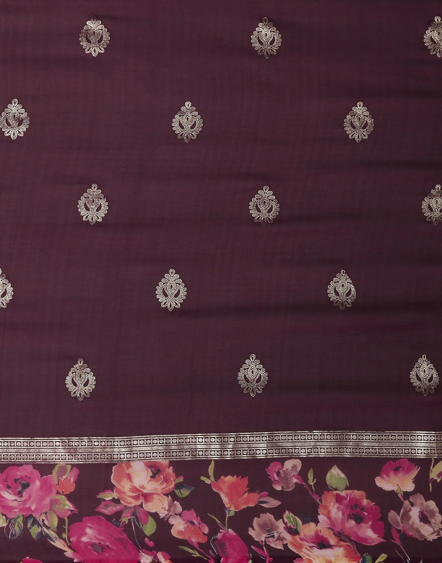 Wine Georgette Floral Printed Saree - Image 7