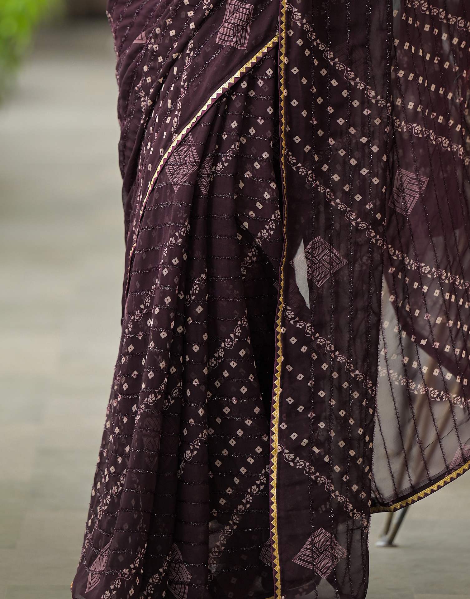 Wine Georgette Printed Bandhani Saree - Image 9