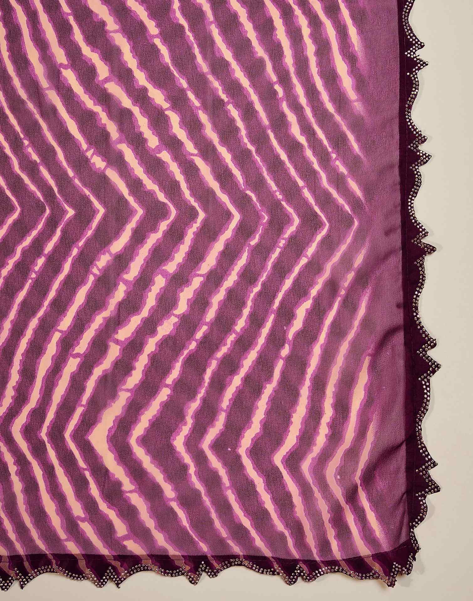 Wine Georgette Printed Laheriya Saree - Image 9