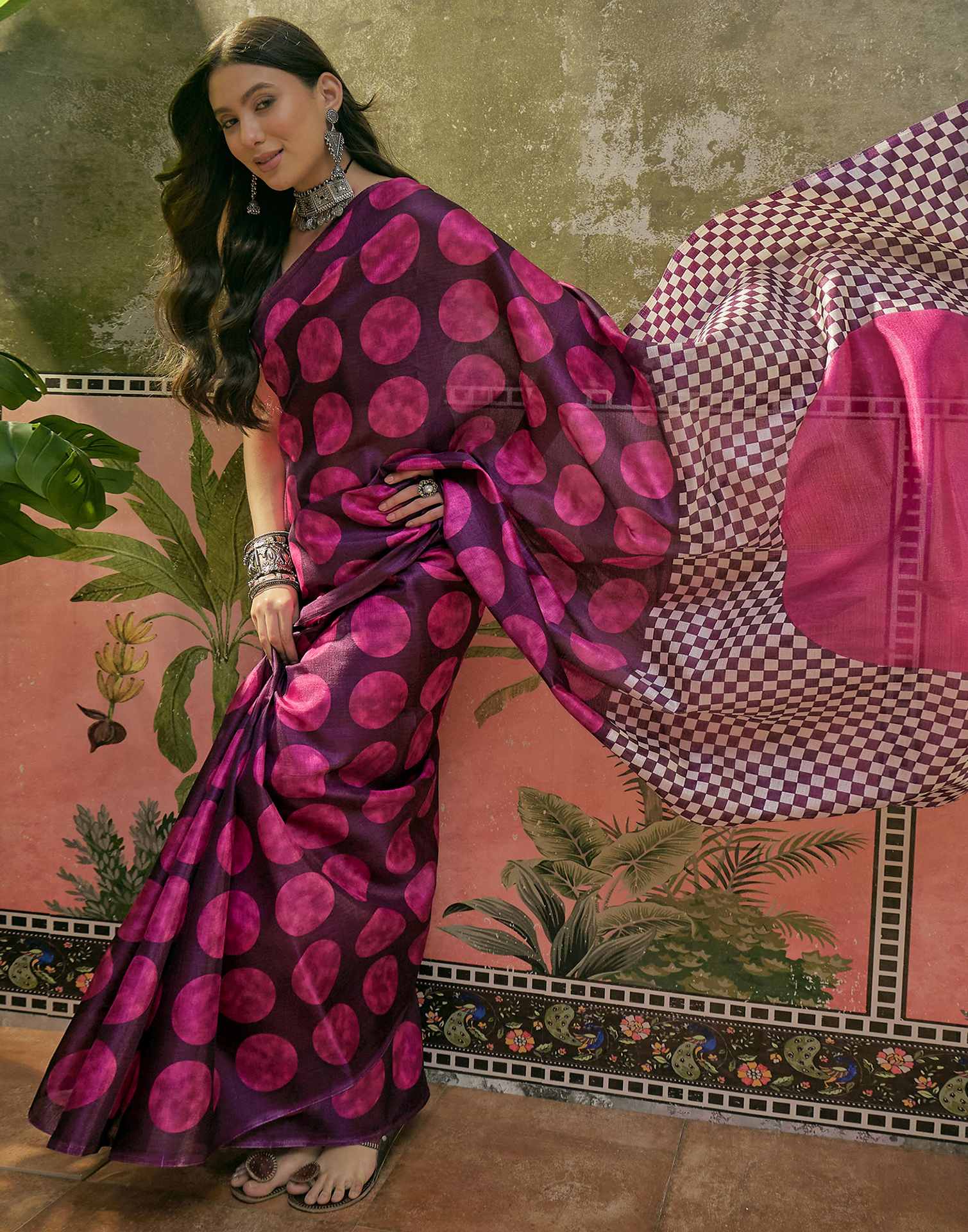 Wine Khadi Printed Saree - Image 5