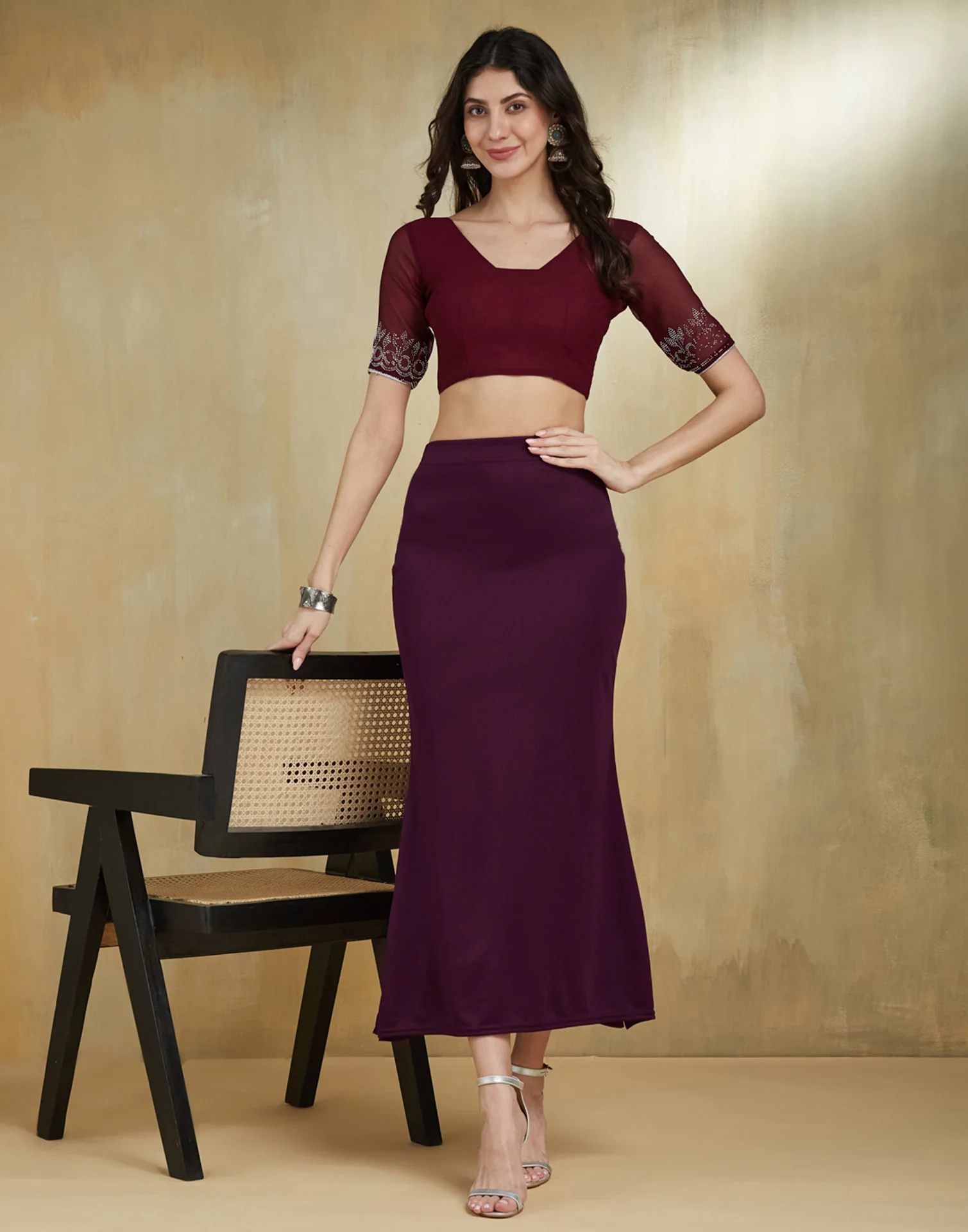 Wine Lycra Plain Elastic Waist Shapewear - Image 7