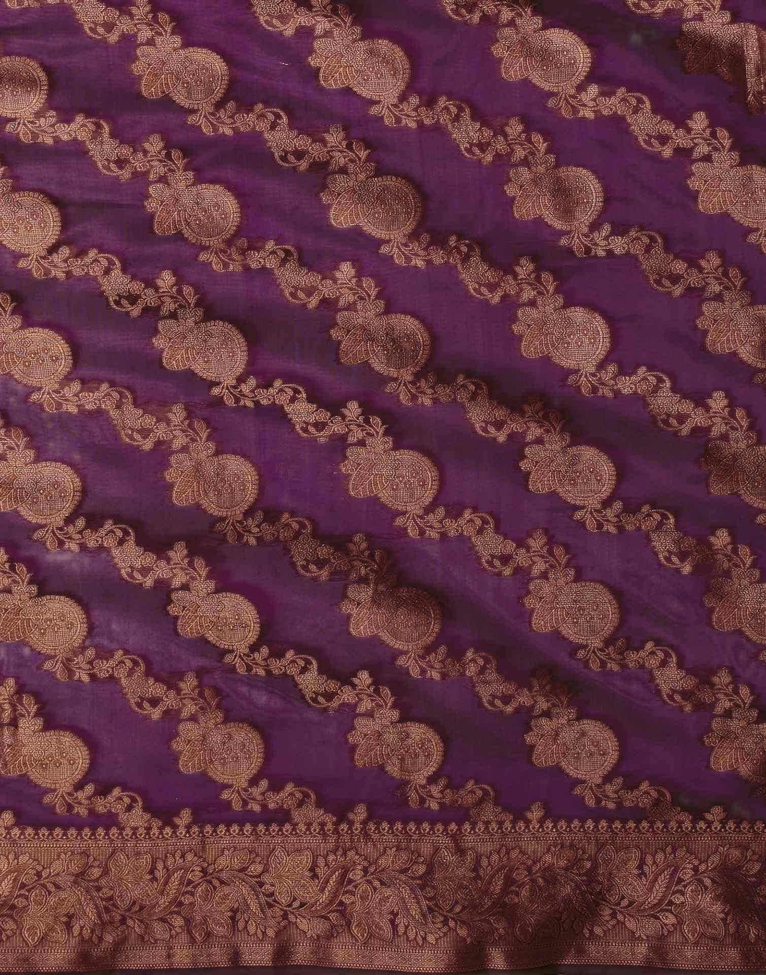 Wine Organza Woven Banarasi Saree - Image 6