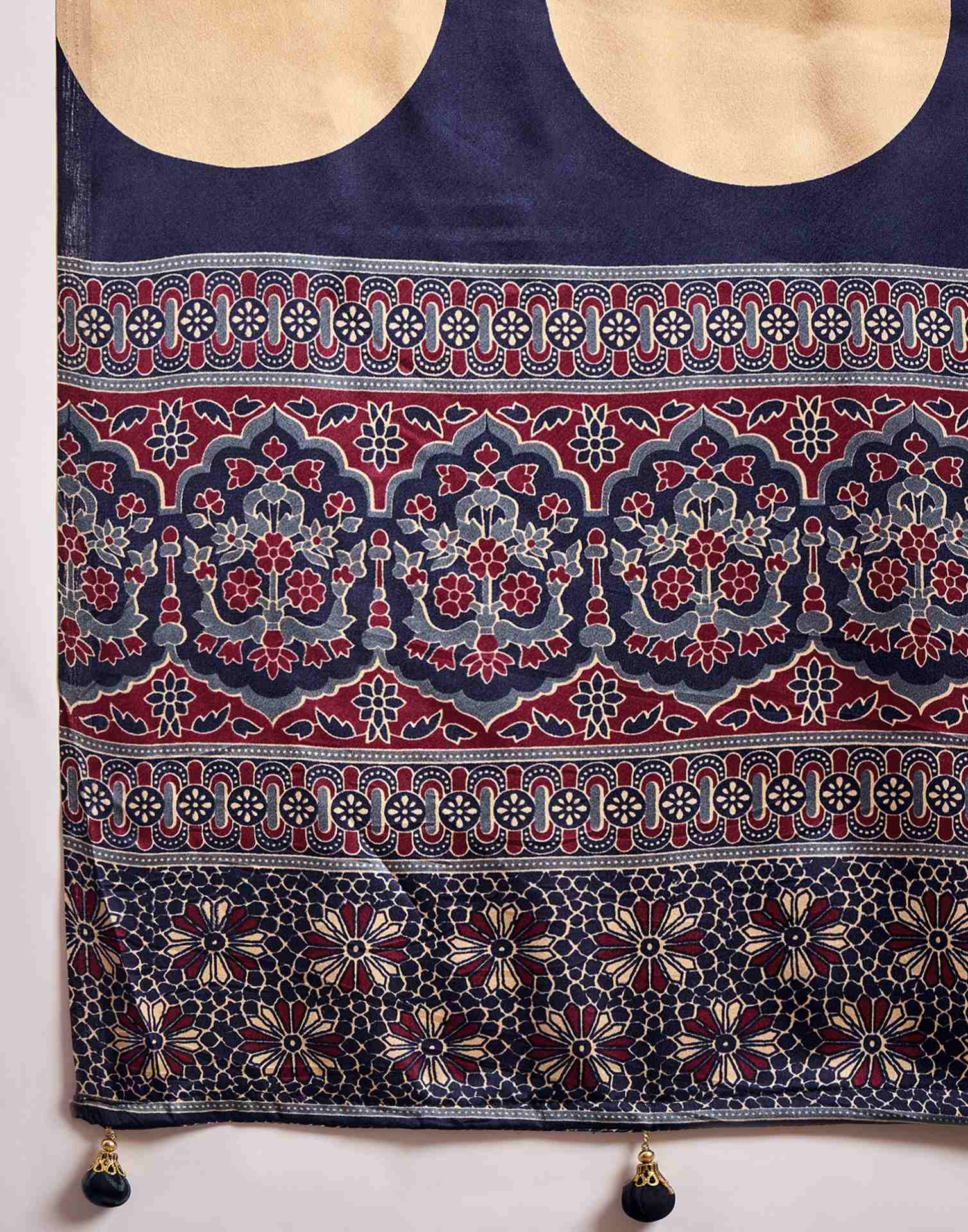 Wine Satin Printed Saree - Image 10